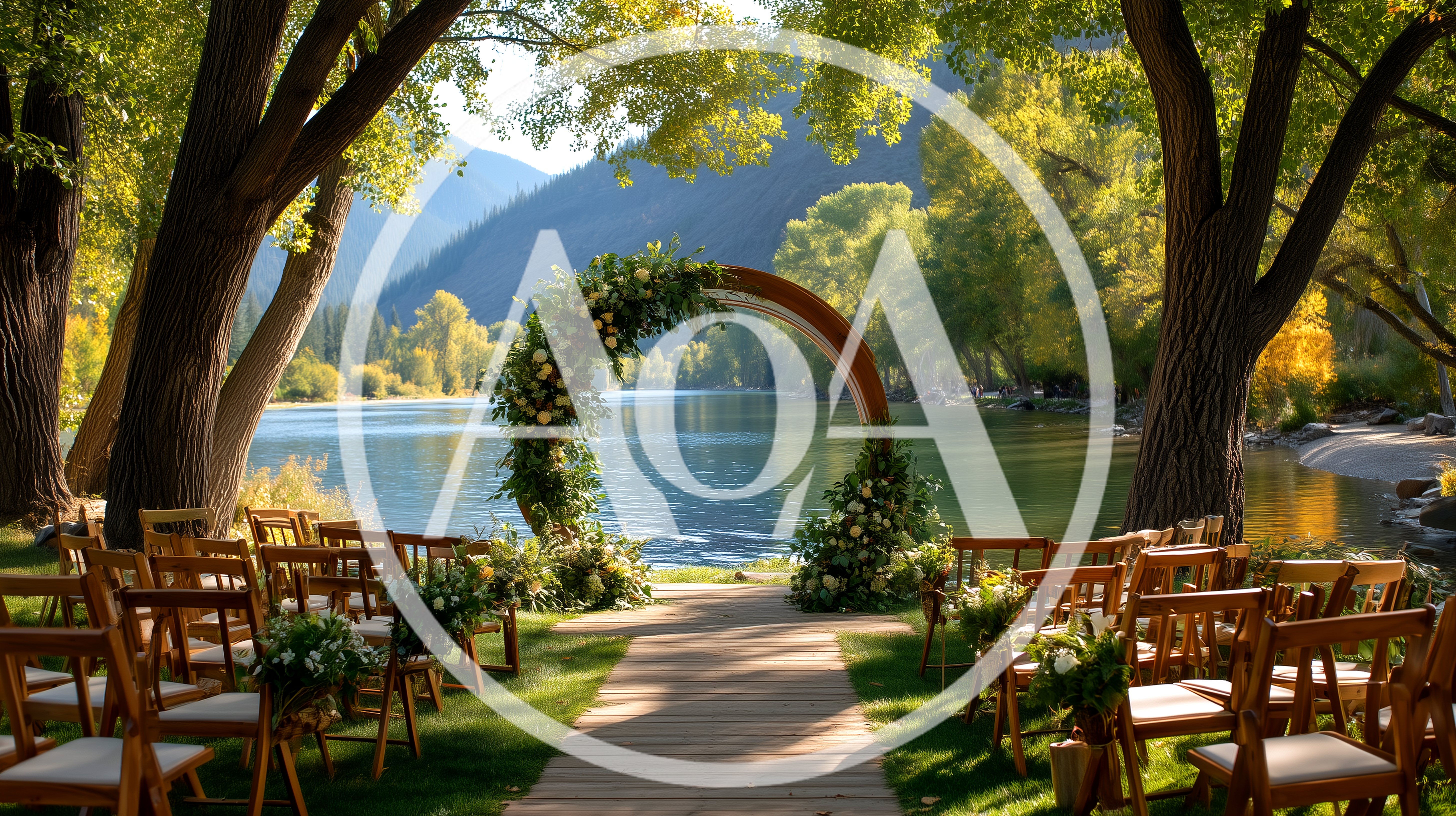 Outdoor Wedding Ceremony Setup By A Scenic River