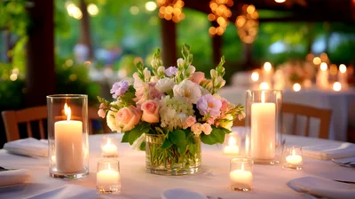 Elegant Wedding Table Centerpiece With Candles