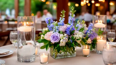 Elegant Wedding Table Centerpiece With Floral Arrangement And Candles