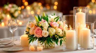 Elegant Wedding Table Centerpiece With Candles