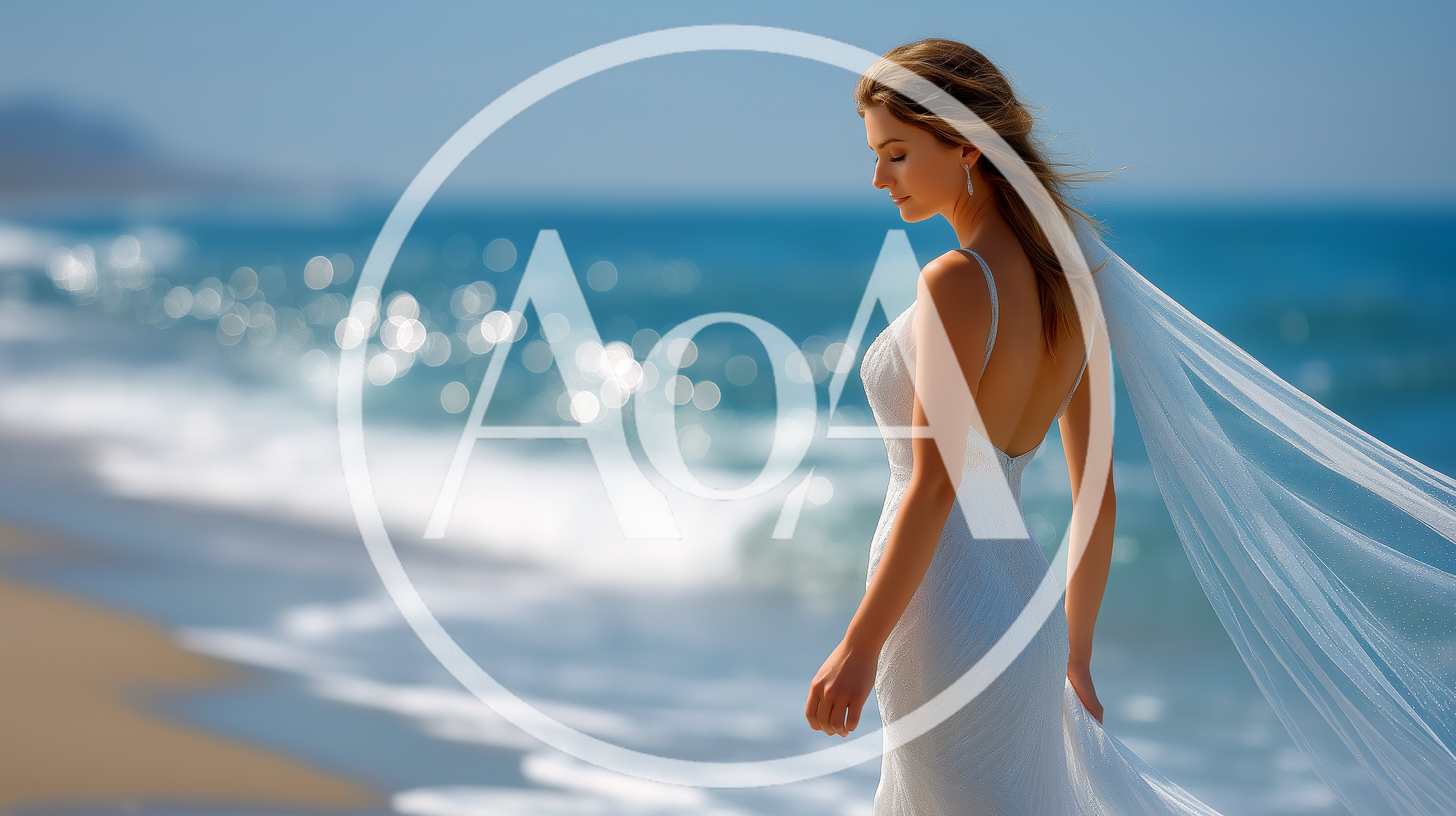Bride Walking Along The Beach In A Wedding Dress