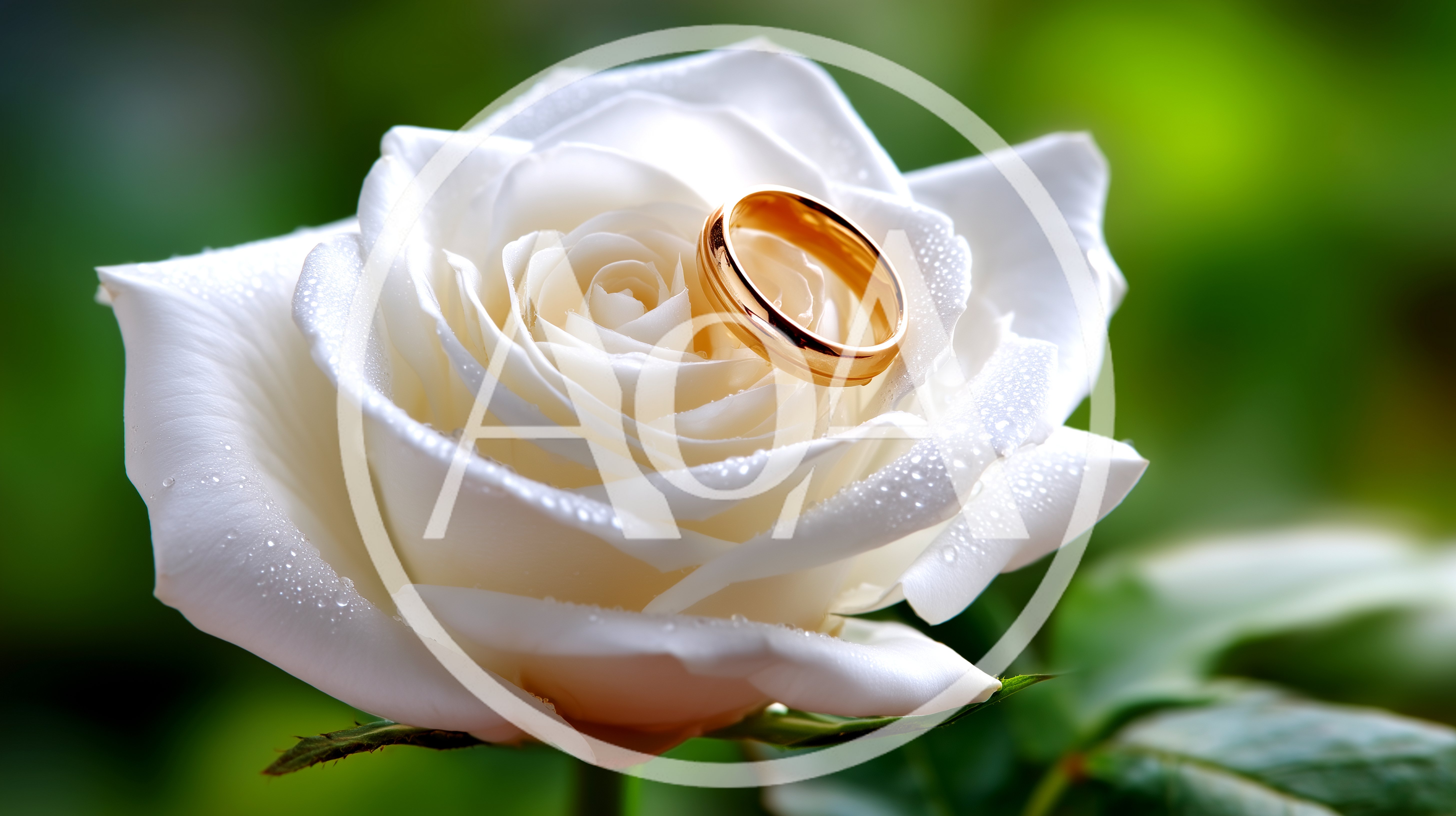Gold Wedding Ring Resting On A White Rose
