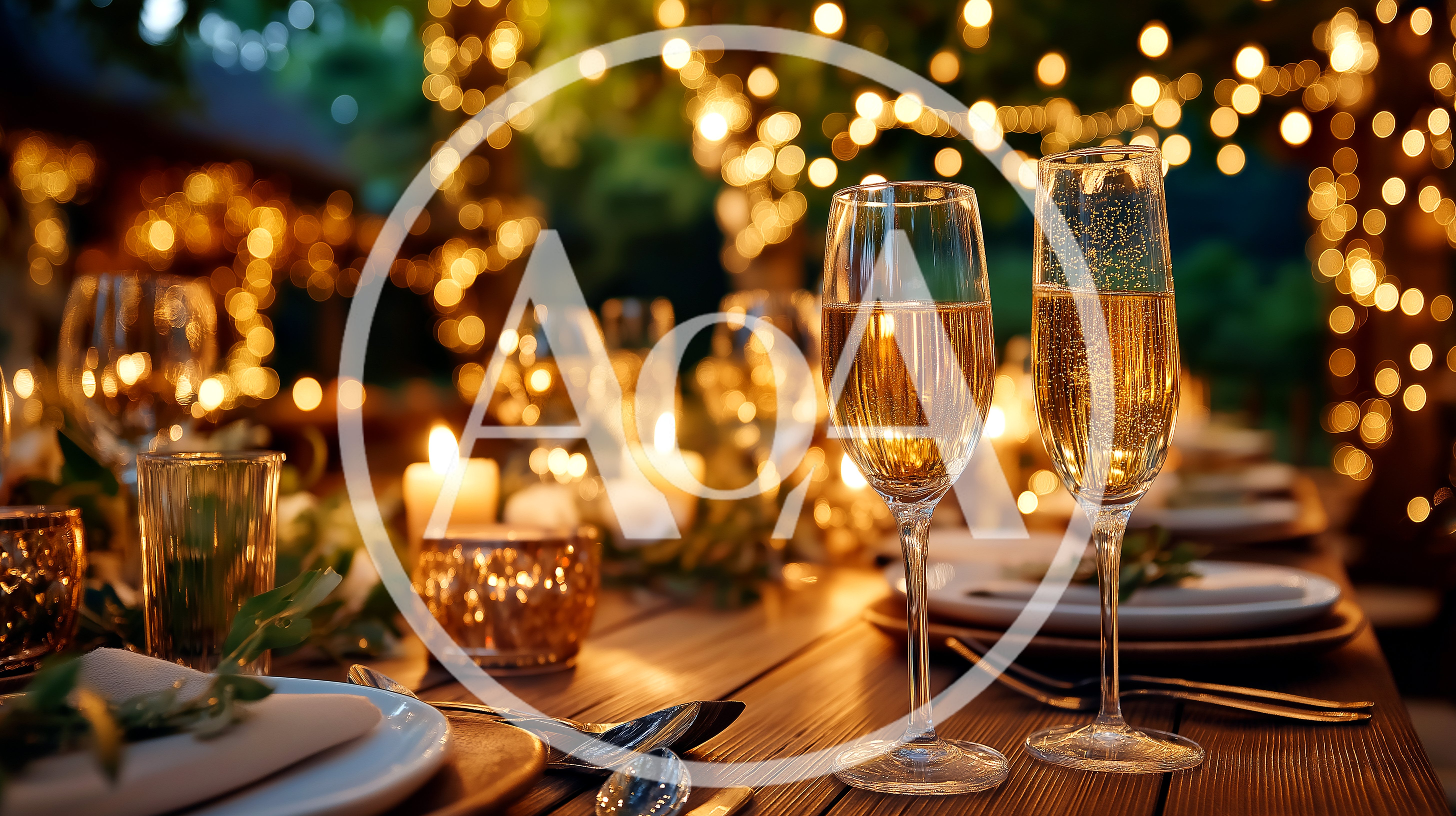 Romantic Outdoor Dinner Table With Champagne Glasses