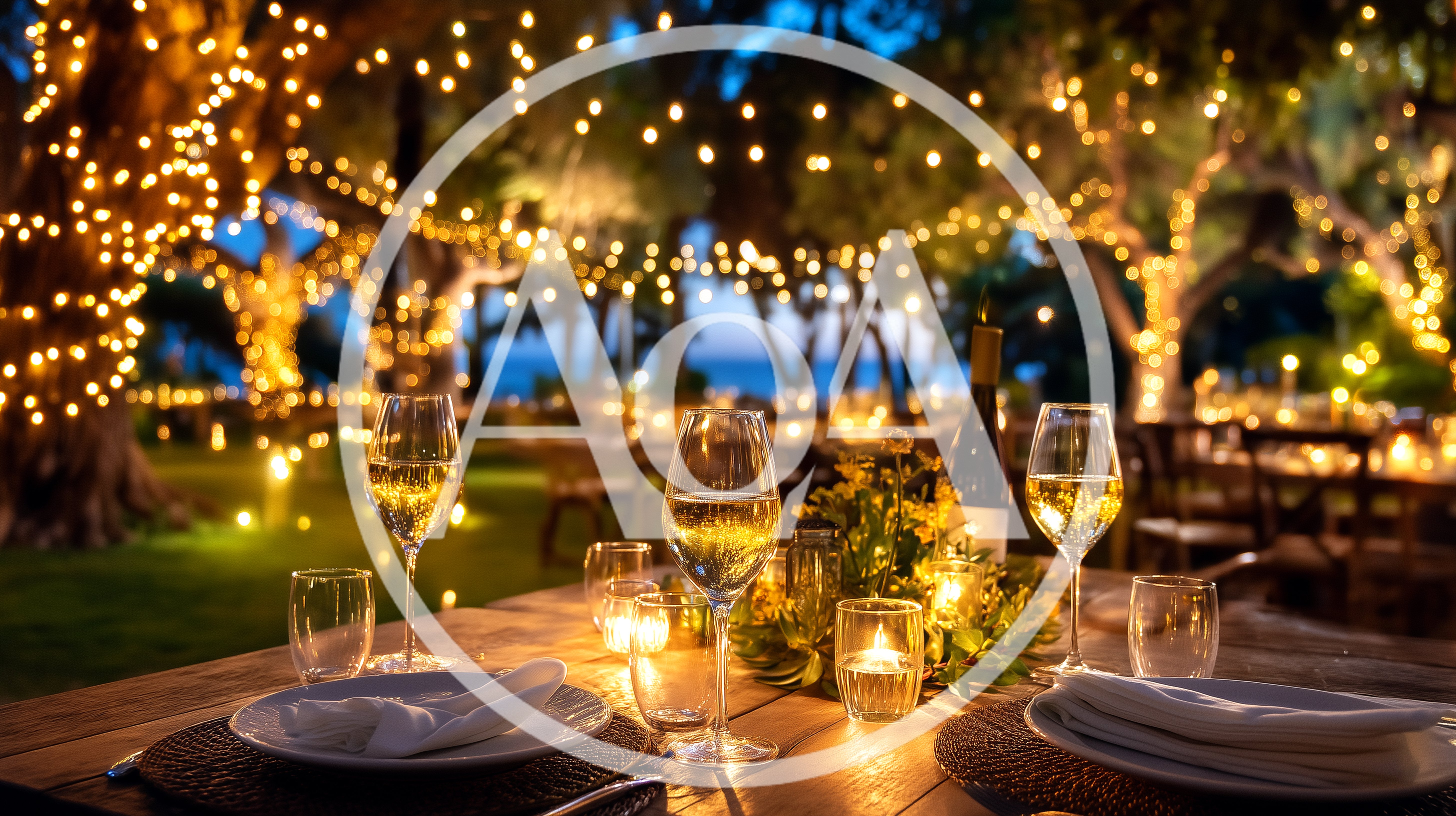 Romantic Outdoor Dinner Table Setting At Twilight
