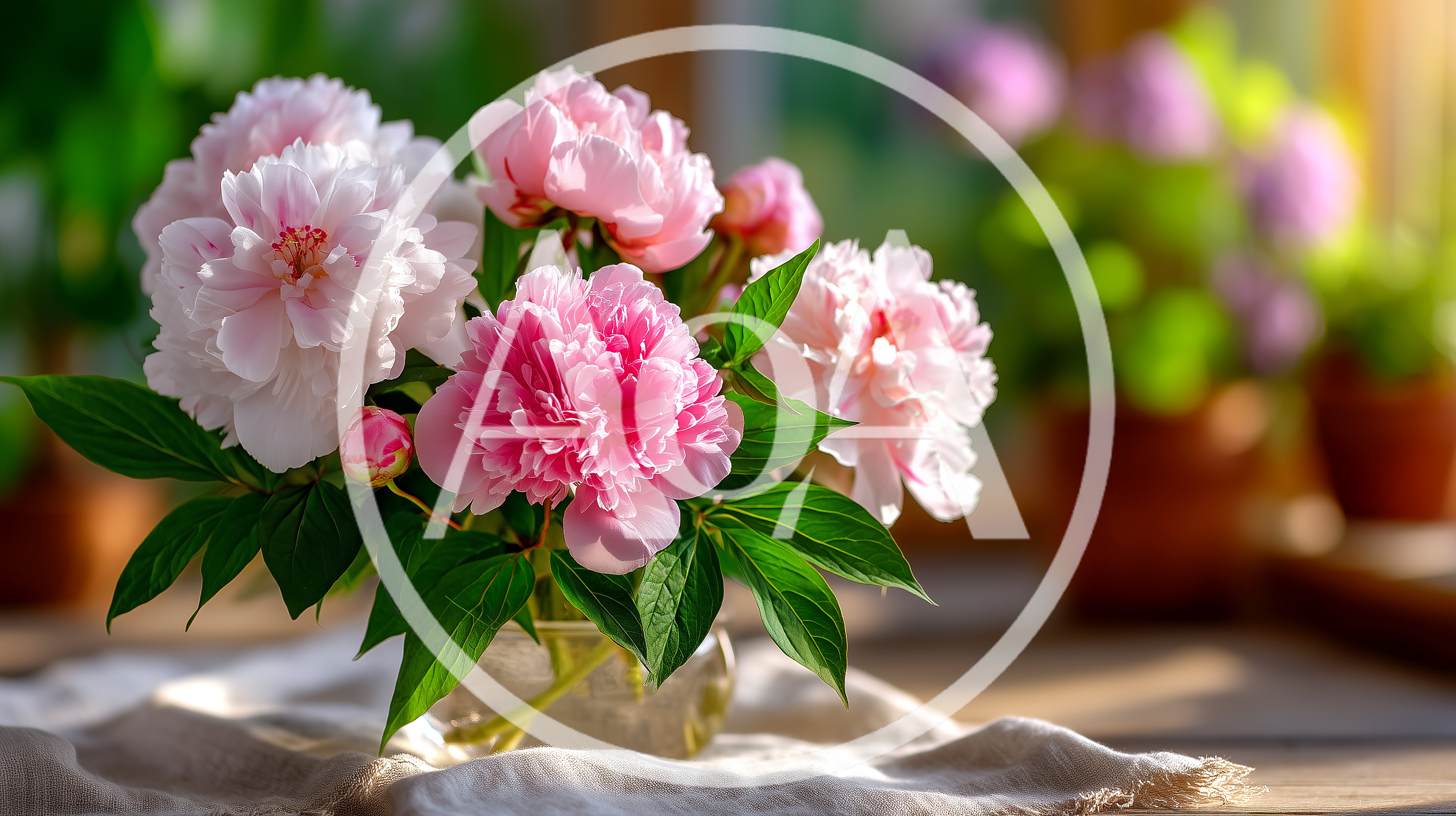 Bouquet Of Pink Peonies In A Glass Vase