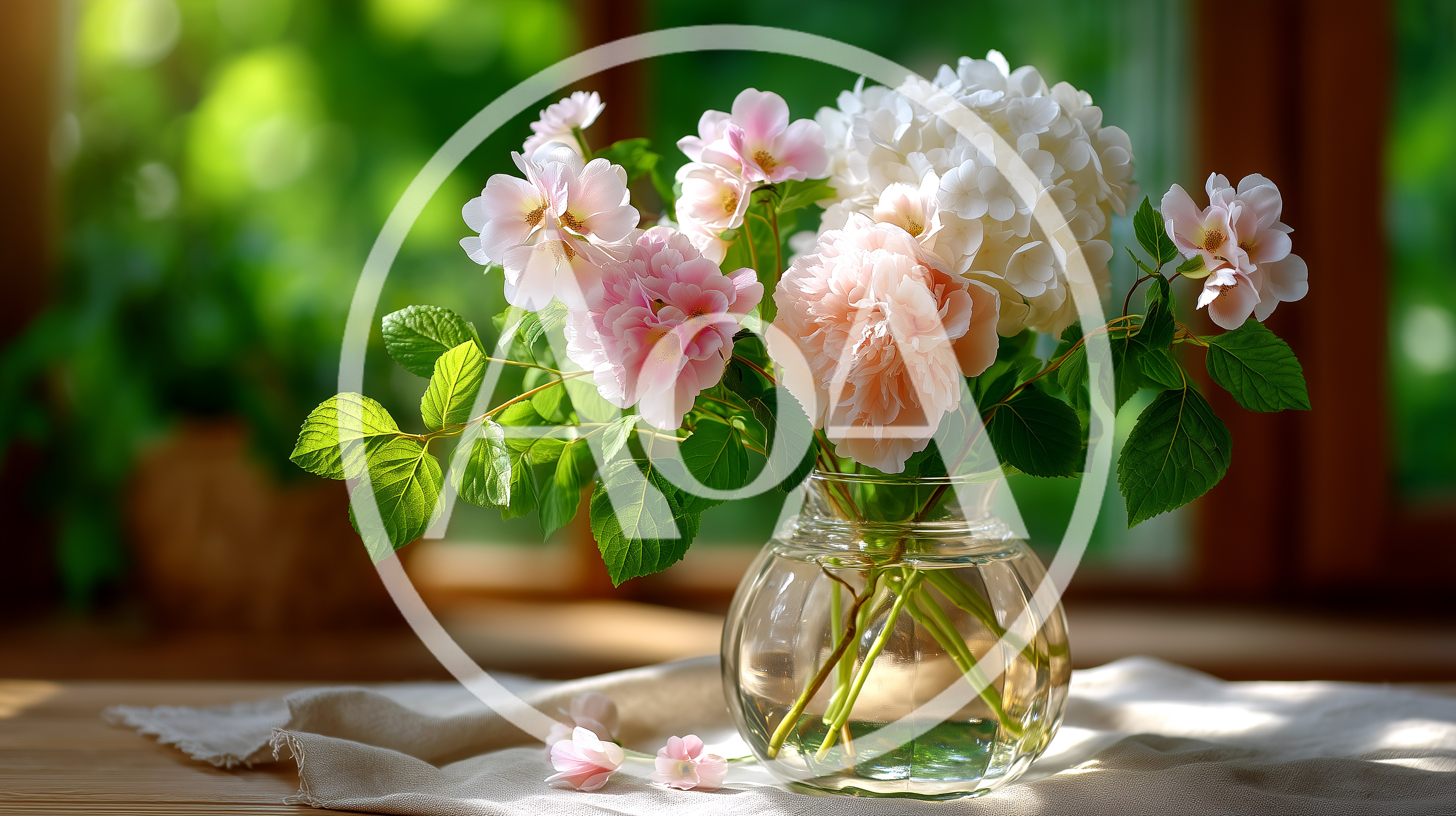 Bouquet of Pink and White Flowers in Glass Vase