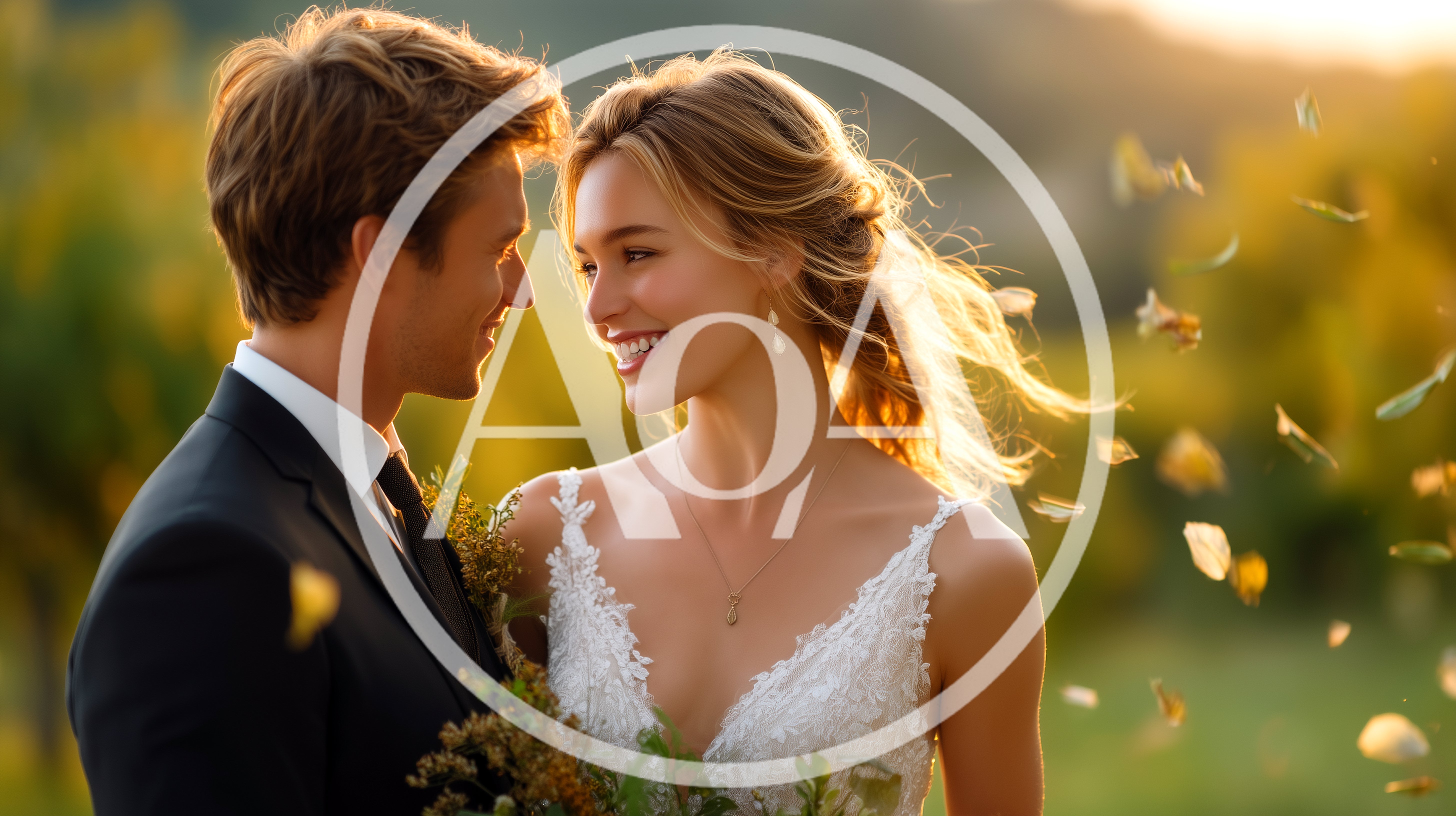 Happy Newlywed Couple Gazing Lovingly At Each Other