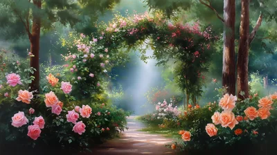 Enchanted Rose Garden Archway Path