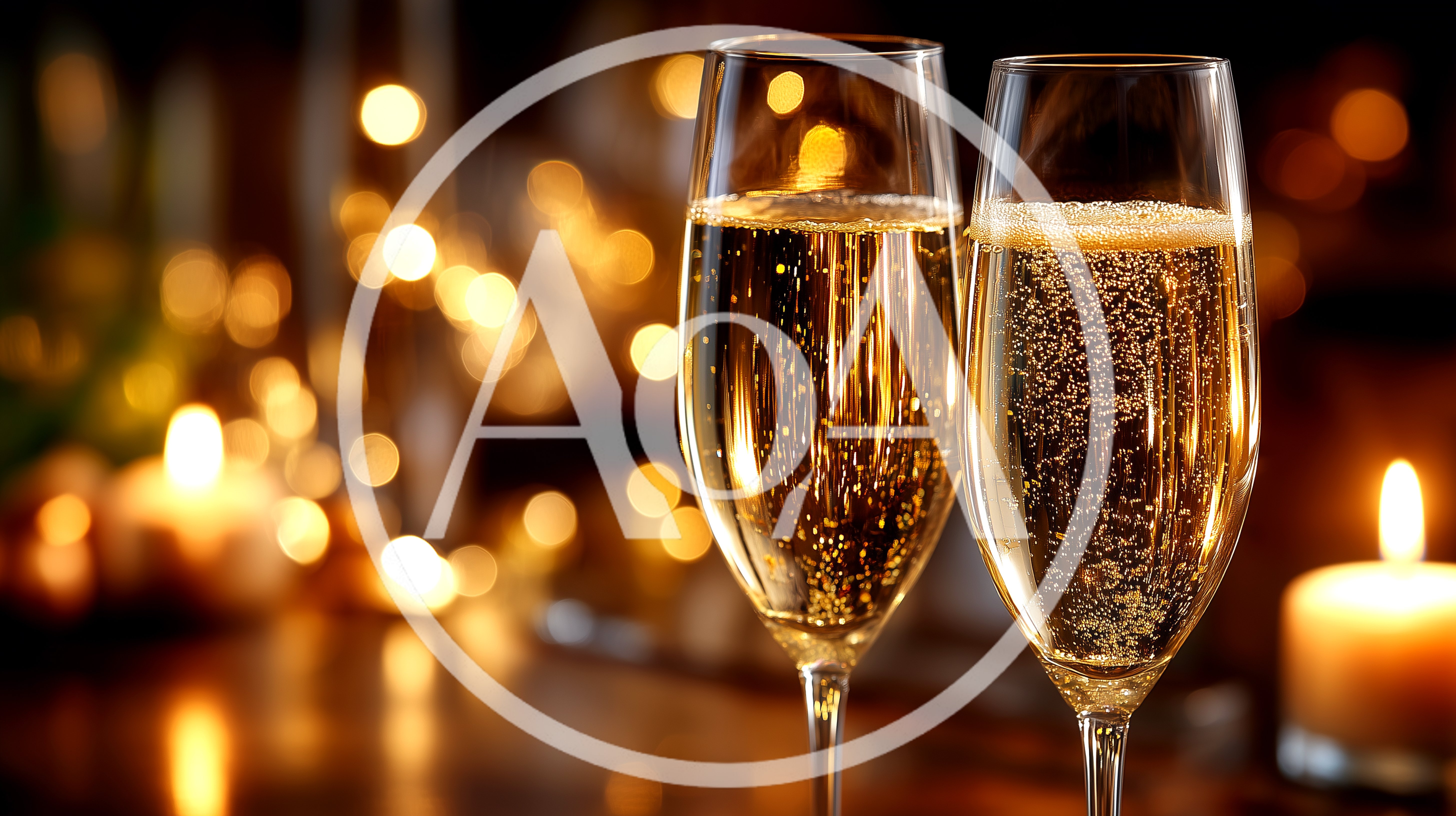Two Flutes Of Sparkling Champagne With Candlelight Background