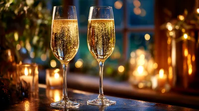 Two Champagne Flutes With Sparkling Wine