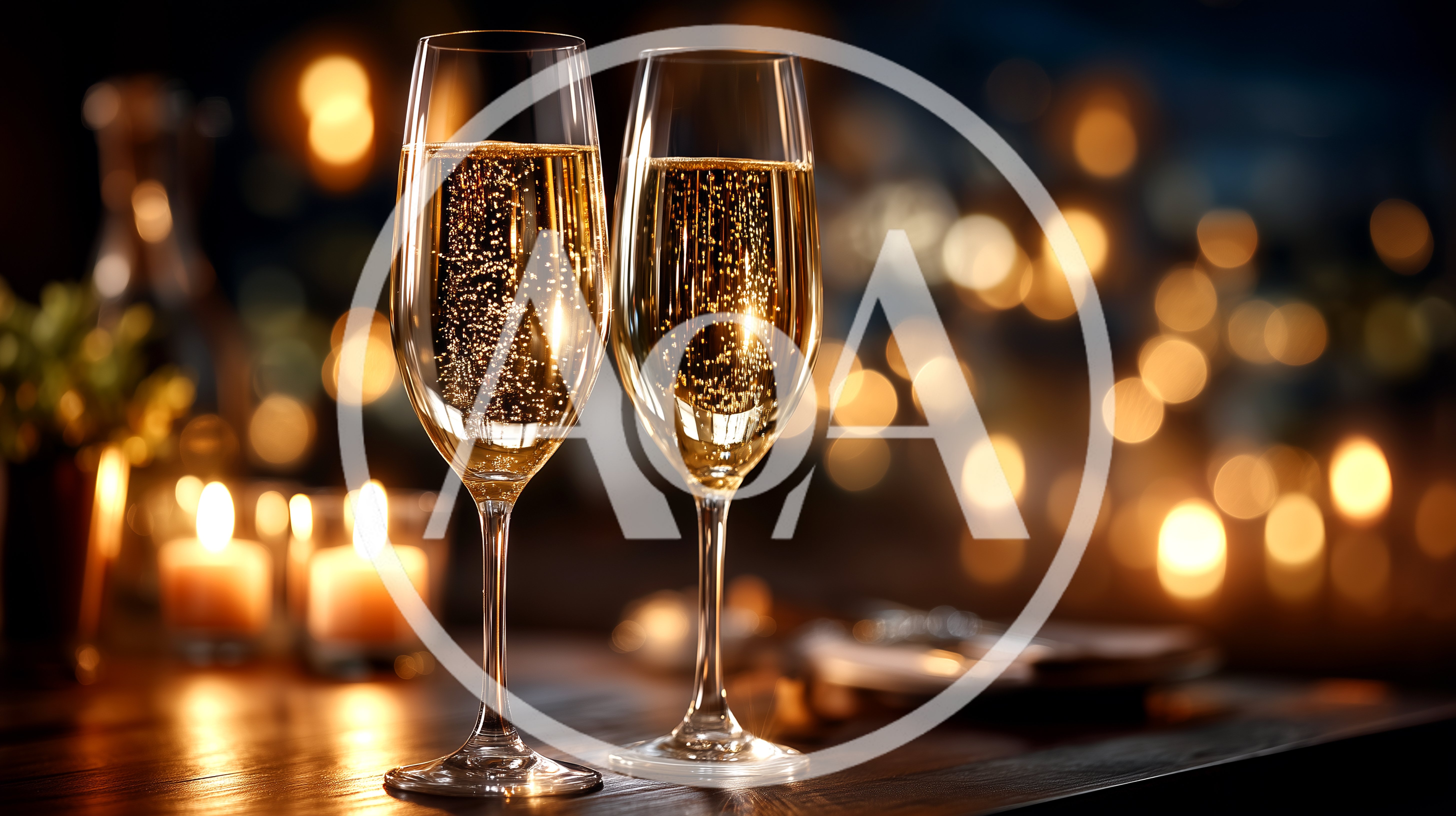 Two Champagne Flutes With Bubbles On A Table