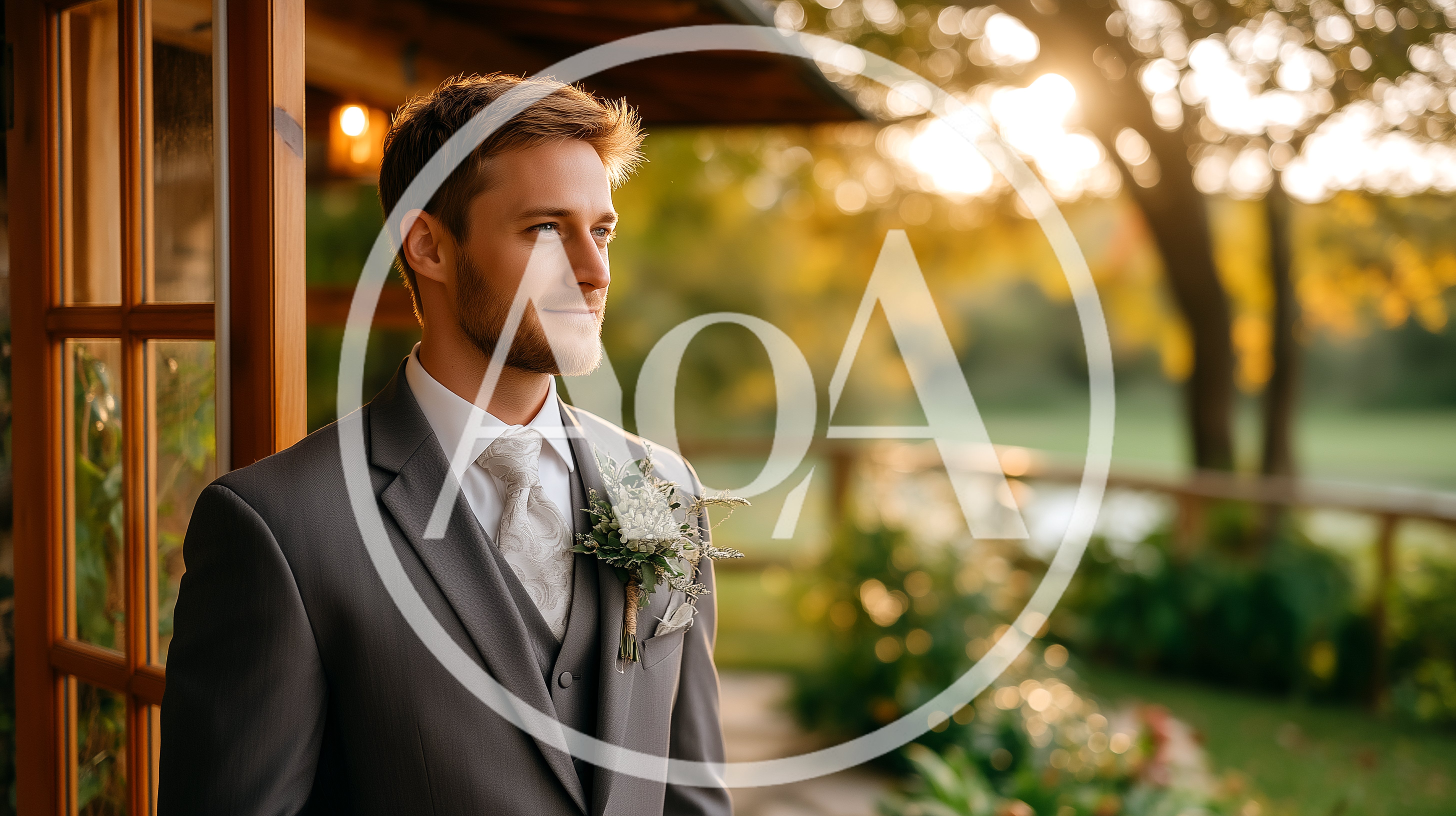 Groom Standing Outside During Golden Hour Wedding