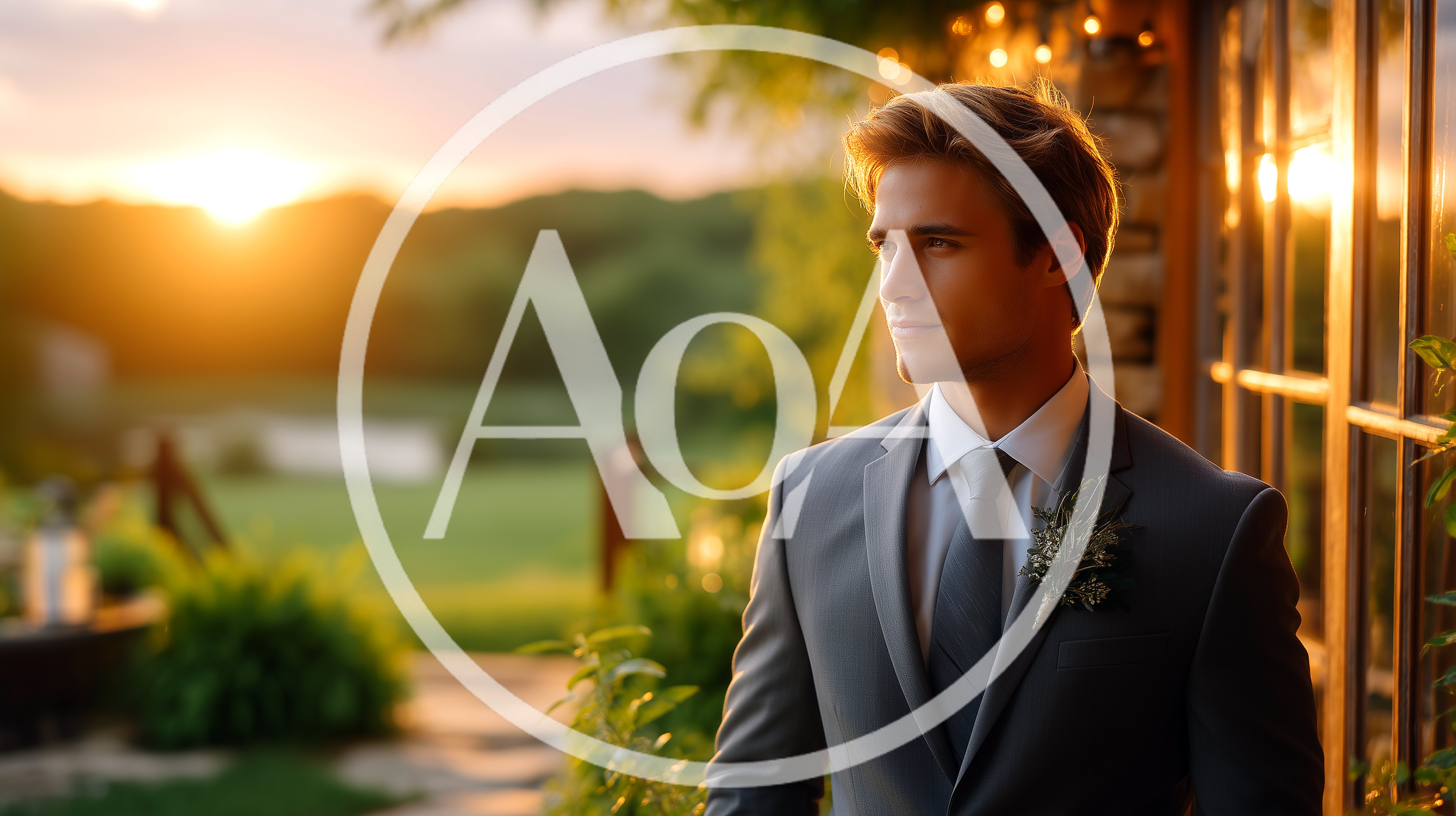 Handsome Groom Standing Outdoors During Golden Hour