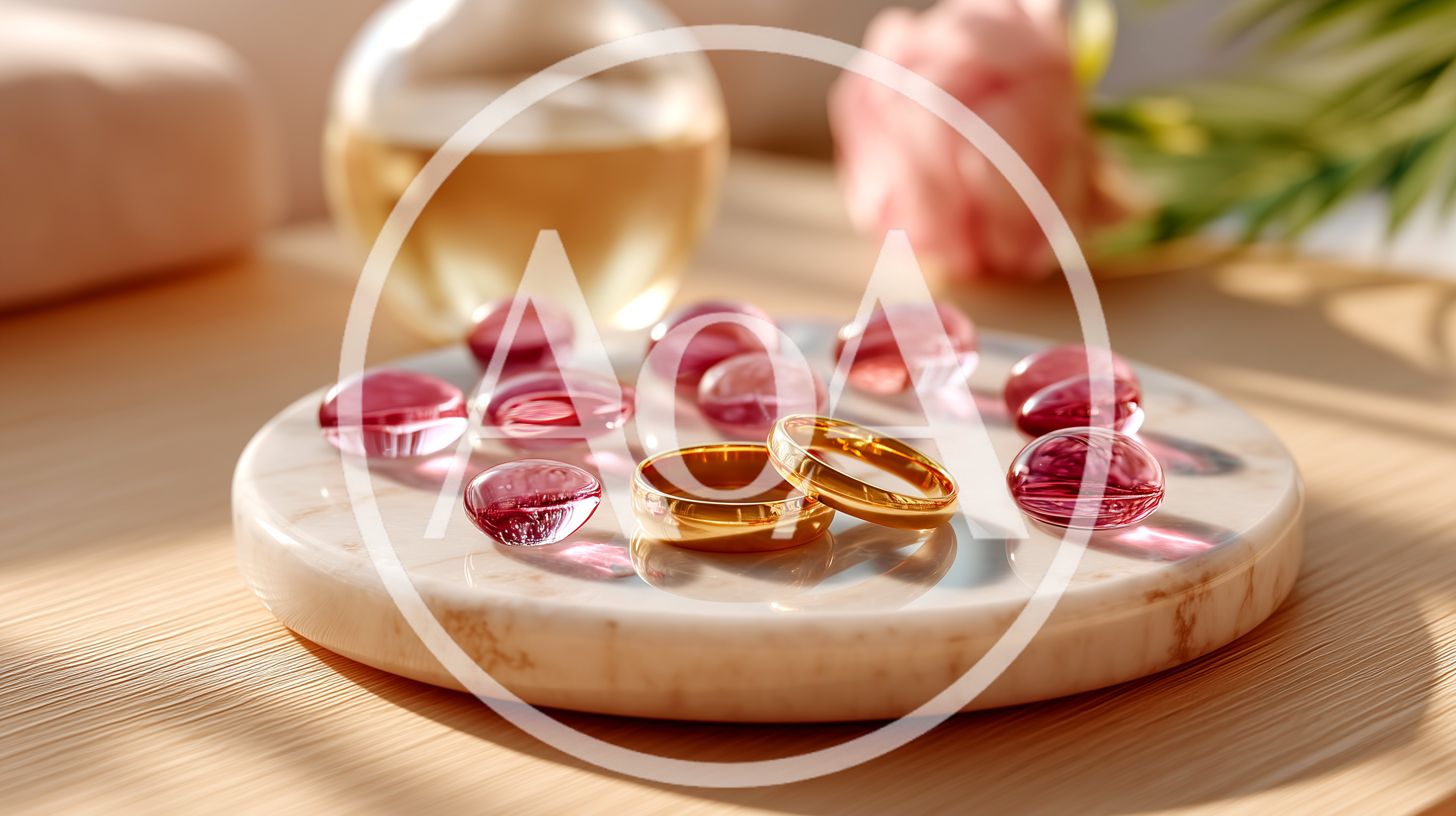 Two Gold Wedding Rings On A Marble Tray