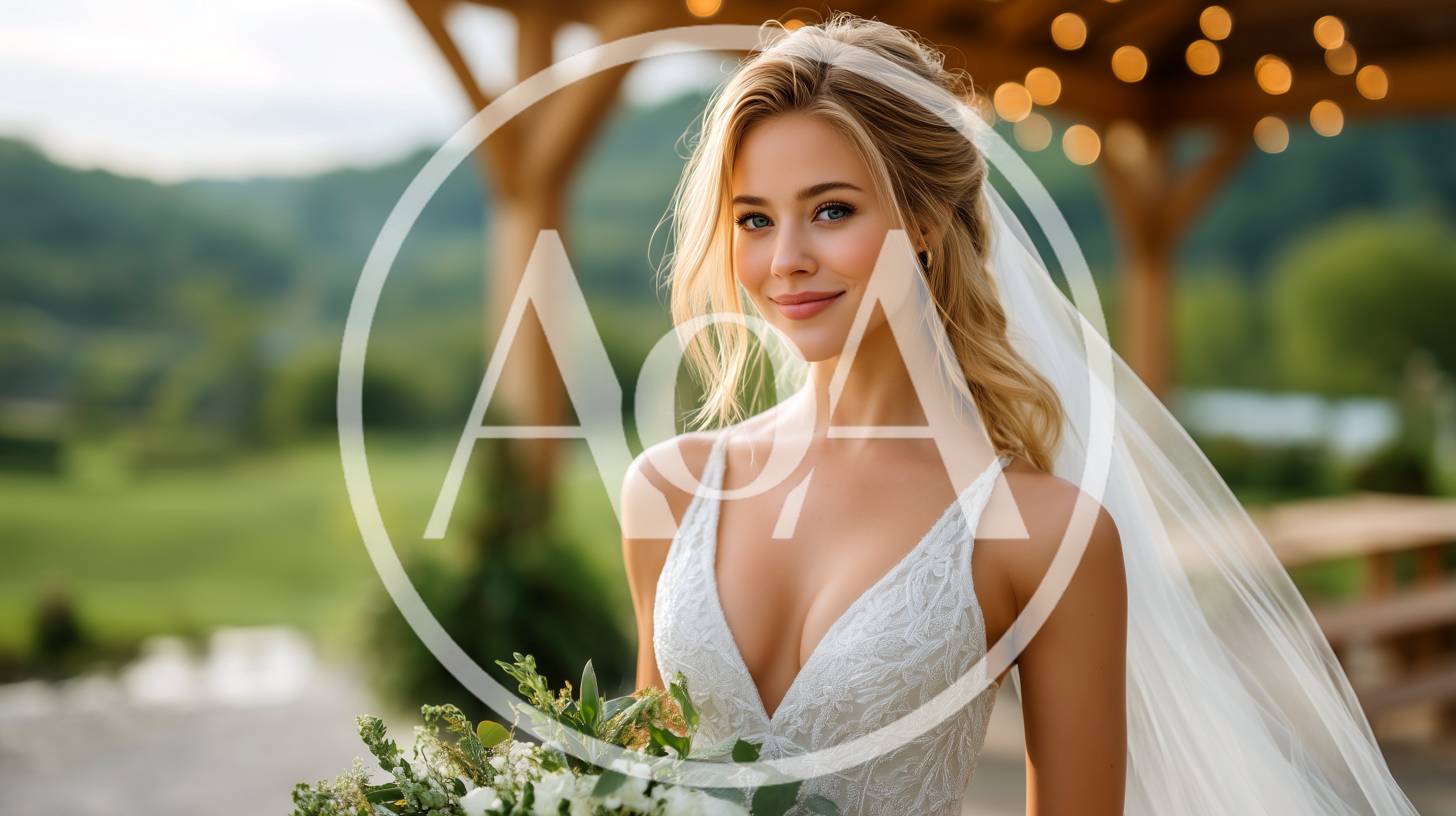 Beautiful Bride Holding Bouquet In Outdoor Wedding Setting