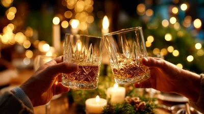Two People Toasting With Whiskey Glasses