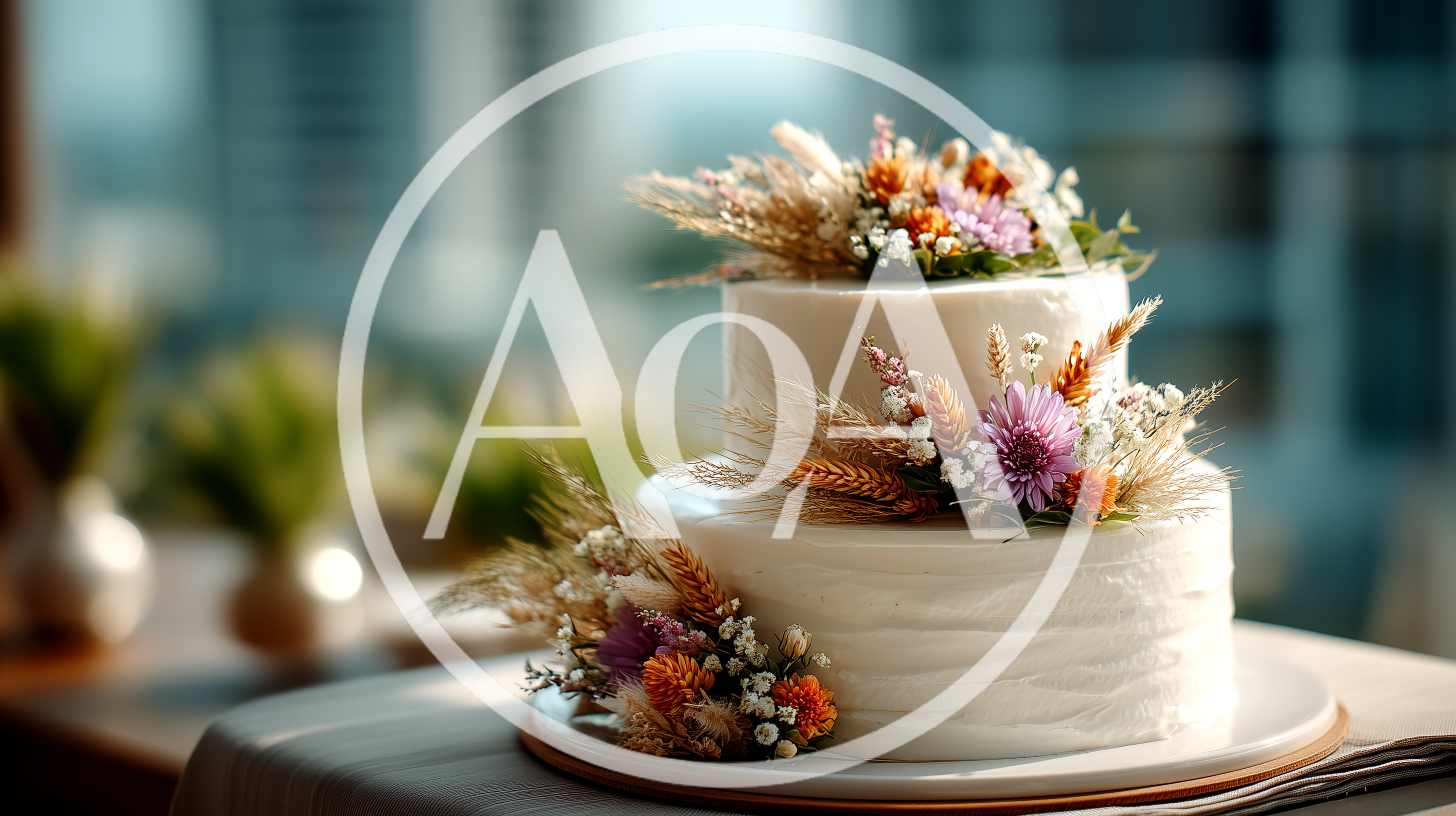 Two Tier Wedding Cake Decorated With Dried Flowers