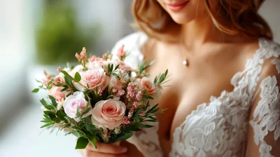 Bride Holding A Delicate Pastel Wedding Bouquet