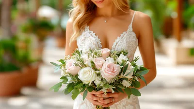Bride Holding A Beautiful Pastel Wedding Bouquet