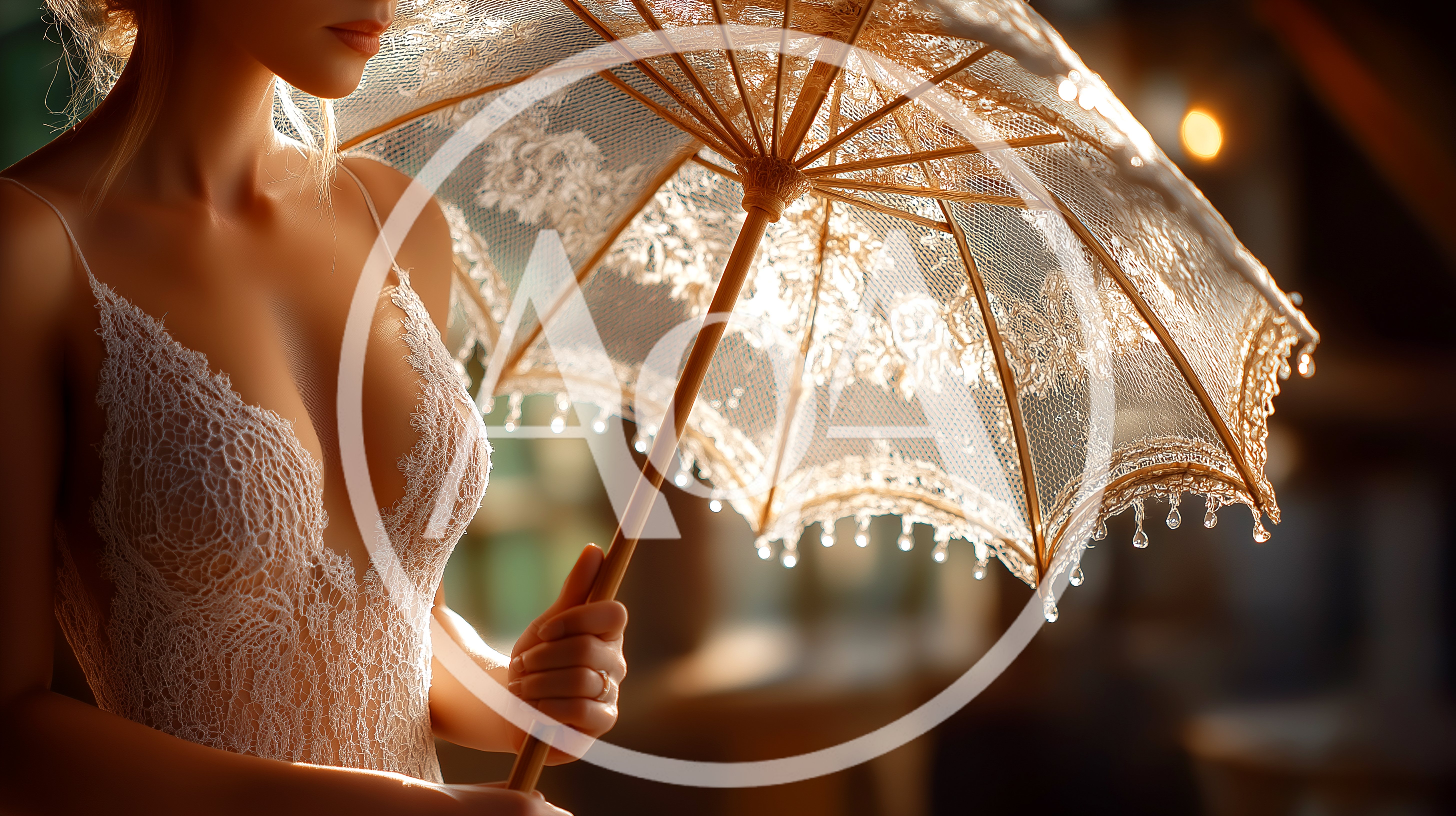Elegant Woman Holding A Delicate Lace Parasol