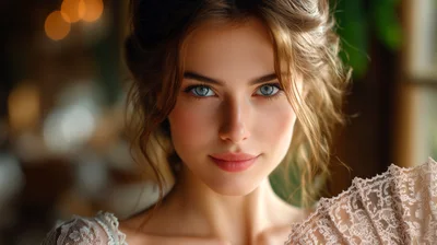 Portrait Of A Beautiful Woman With Lace Fan