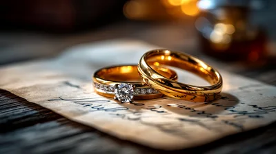 Two Gold Wedding Rings Resting On Handwritten Letter