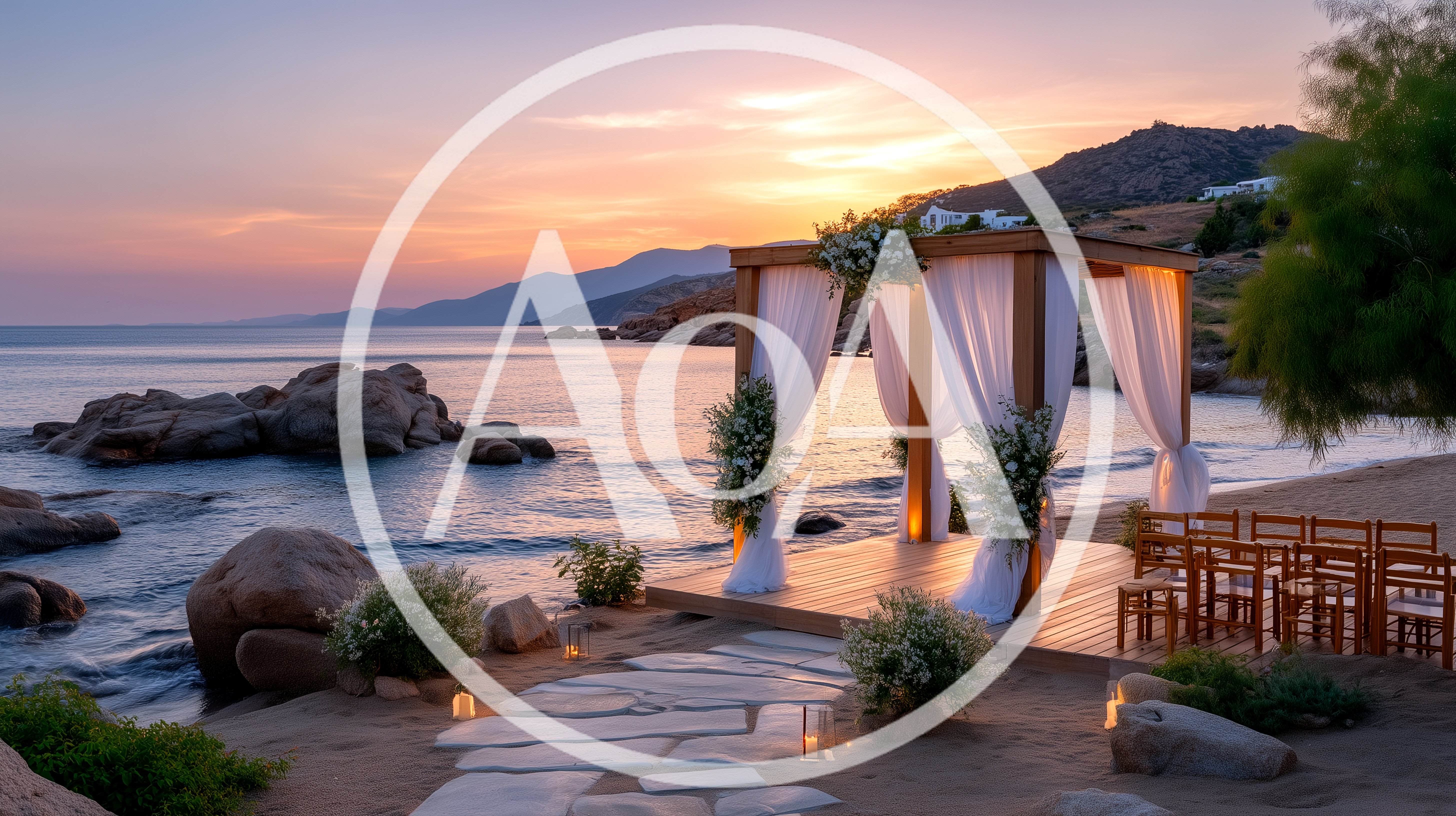 Beach Wedding Ceremony Setup At Sunset