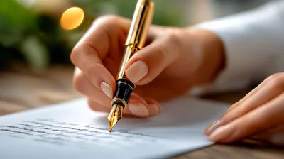 Close Up Of A Person Writing With A Fountain Pen