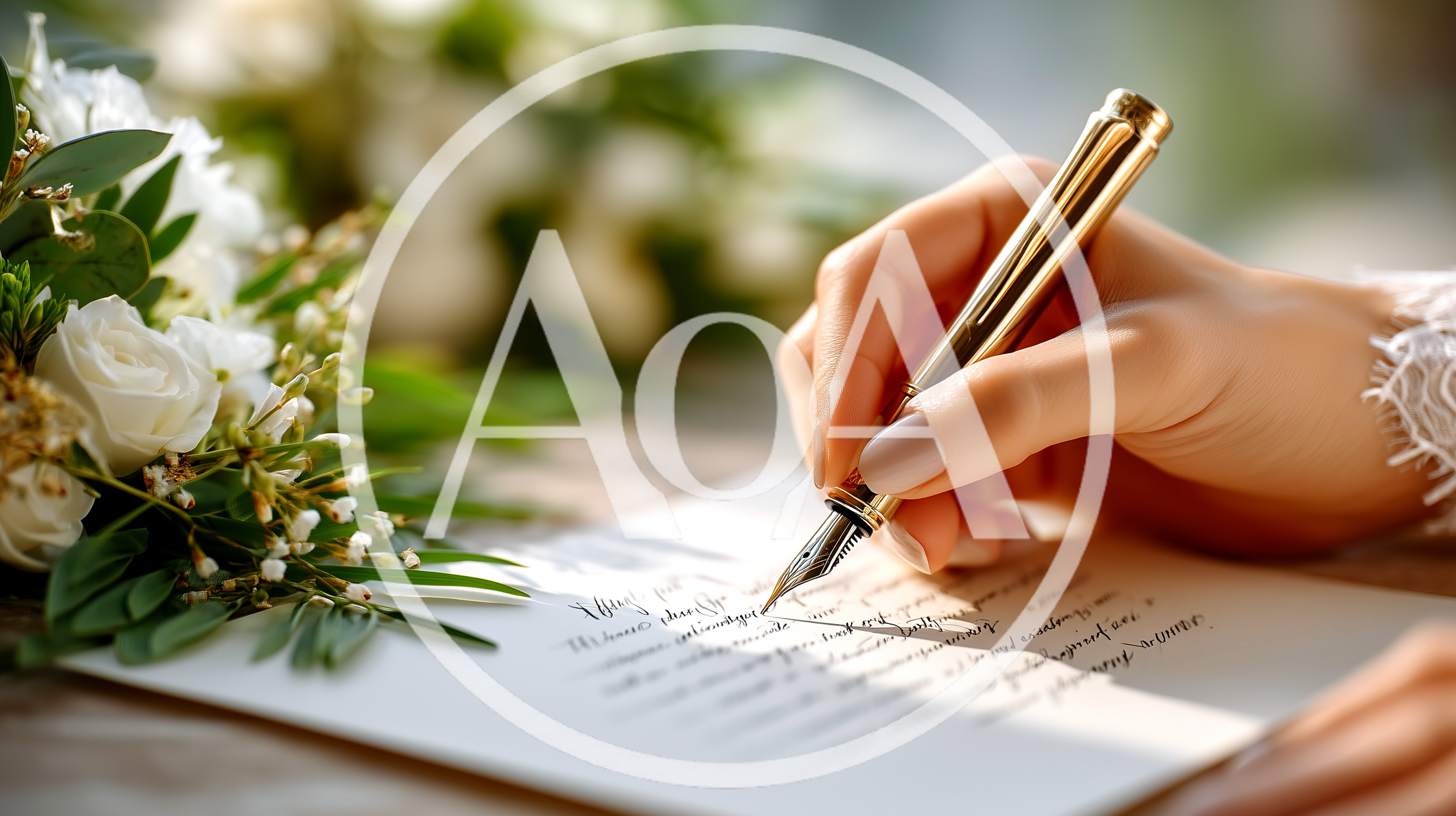 Hand Writing A Wedding Invitation With Gold Fountain Pen