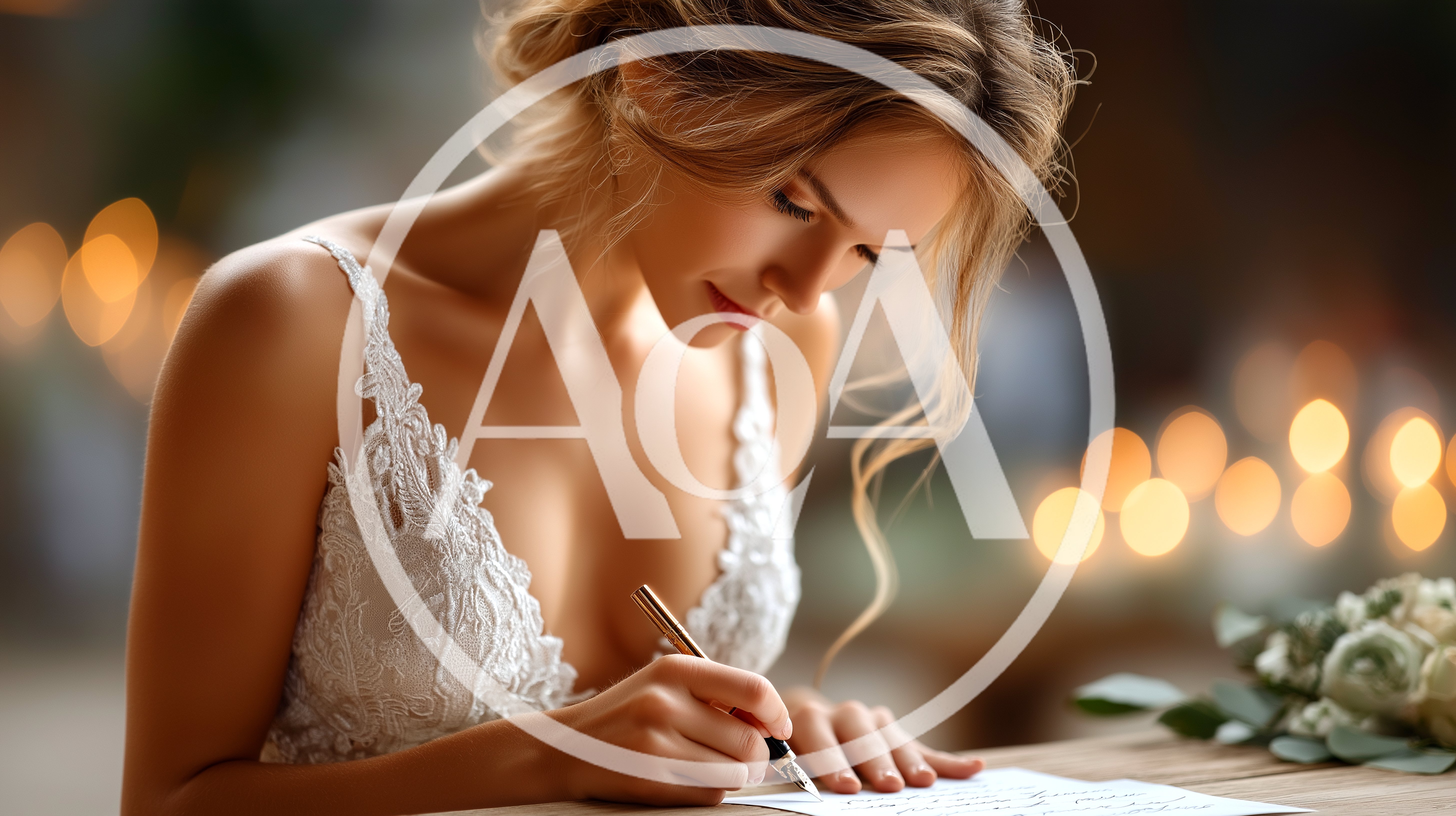 Bride Writing Wedding Vows at a Romantic Table