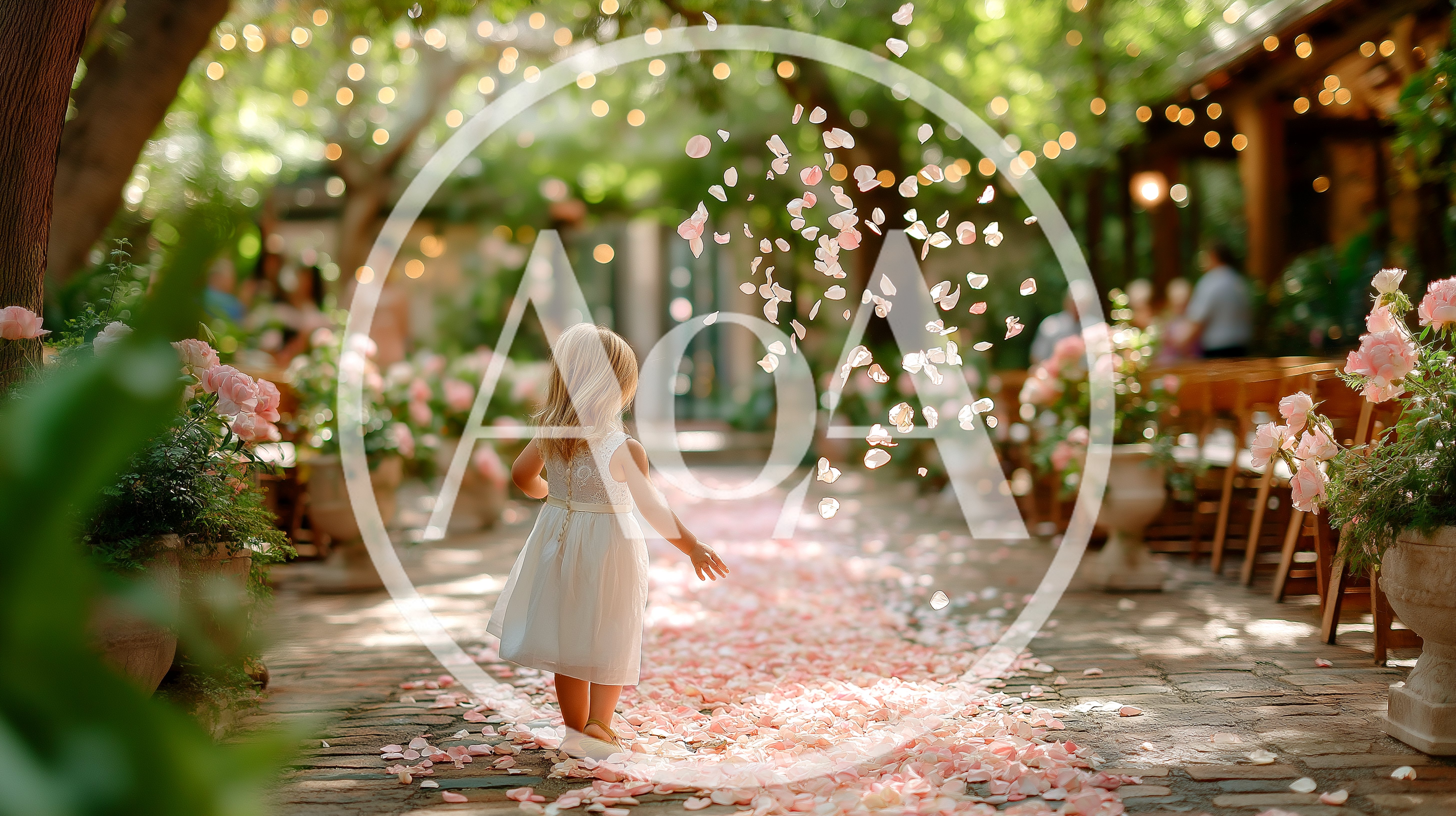 Little Flower Girl Walking Down A Petal Covered Aisle