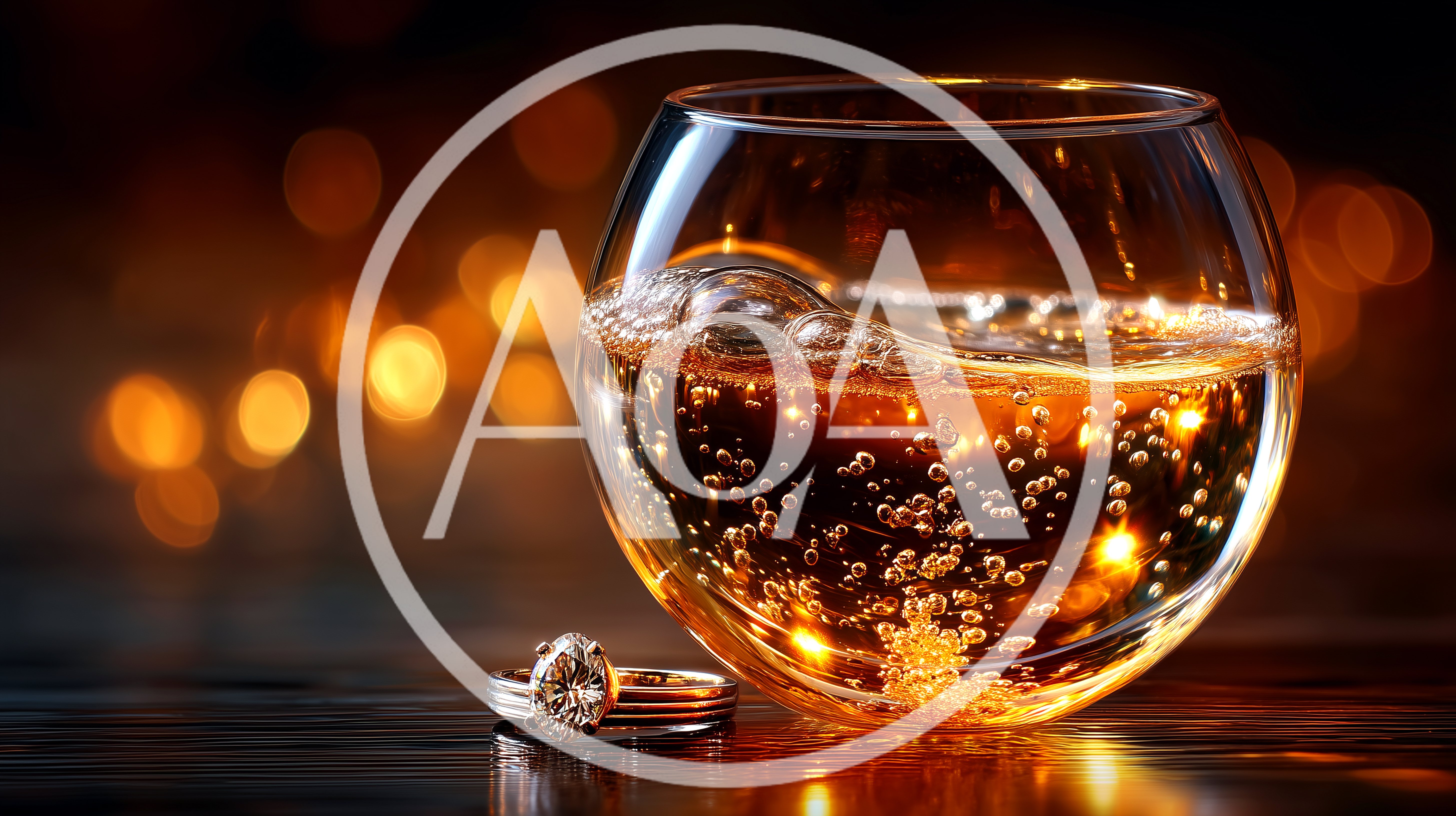 Engagement Ring Beside A Glass Of Sparkling Champagne