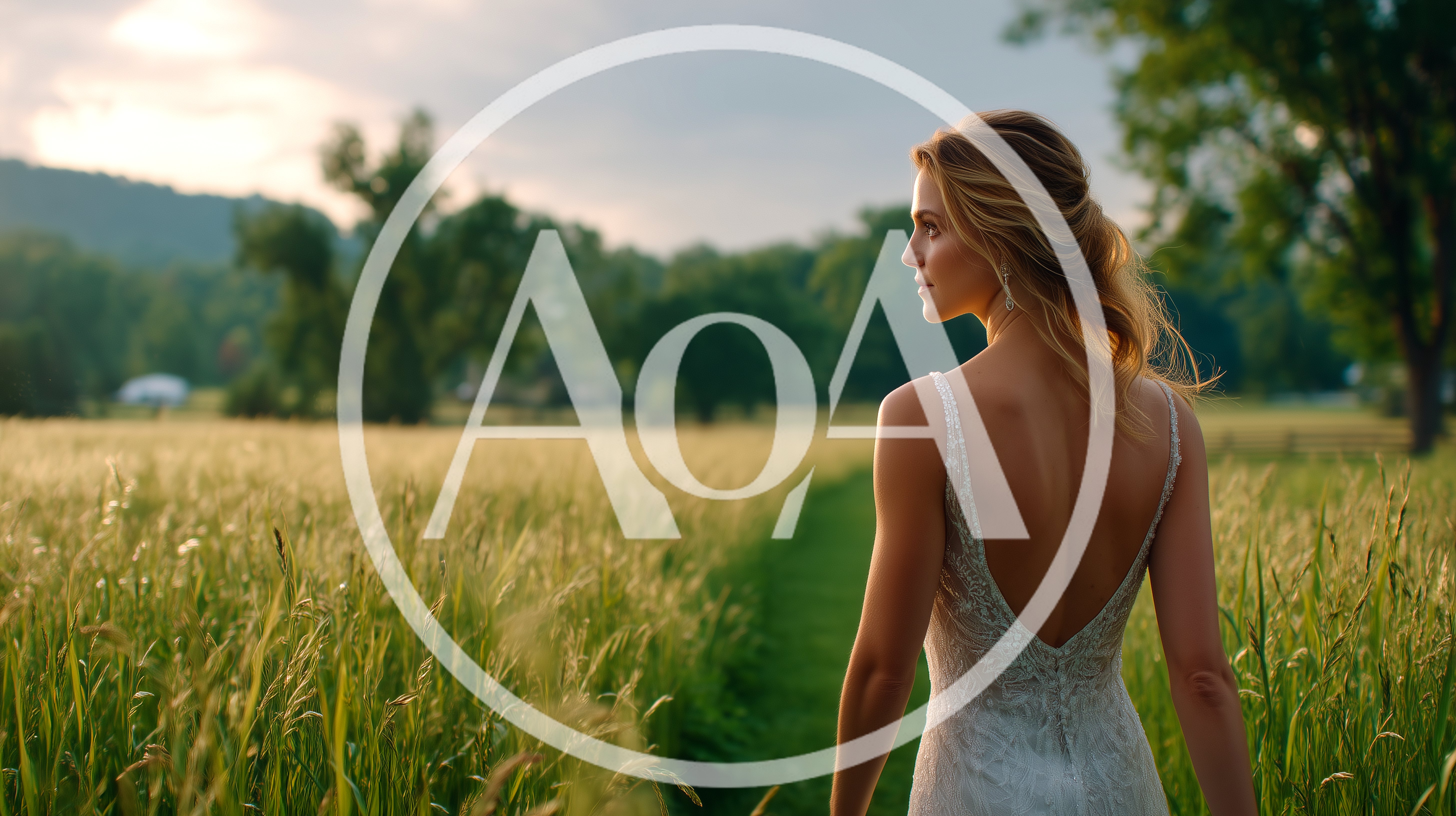 Bride Walking Through A Golden Wheat Field At Sunset