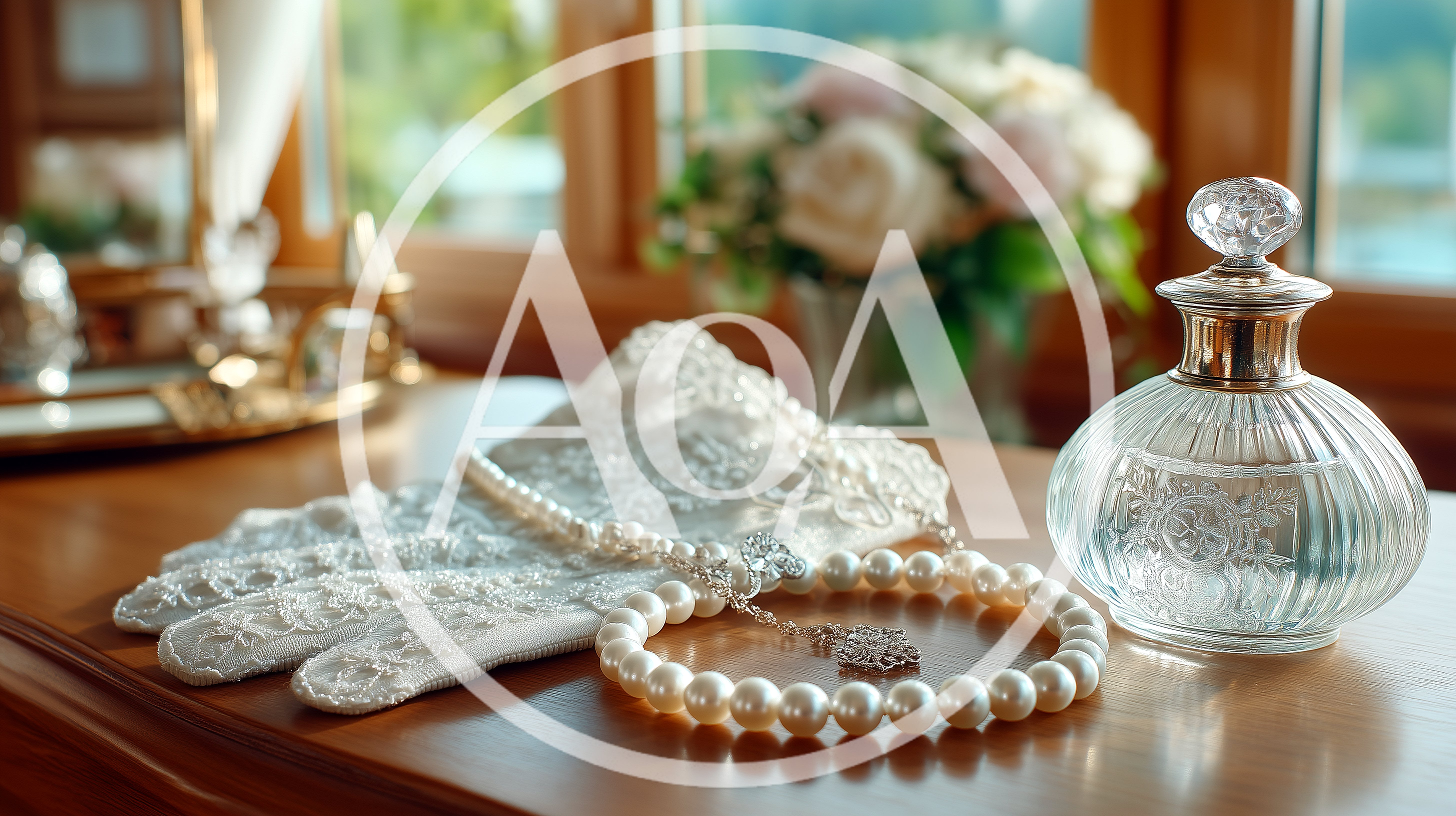 Elegant Bridal Accessories With Pearl Necklace And Lace Gloves