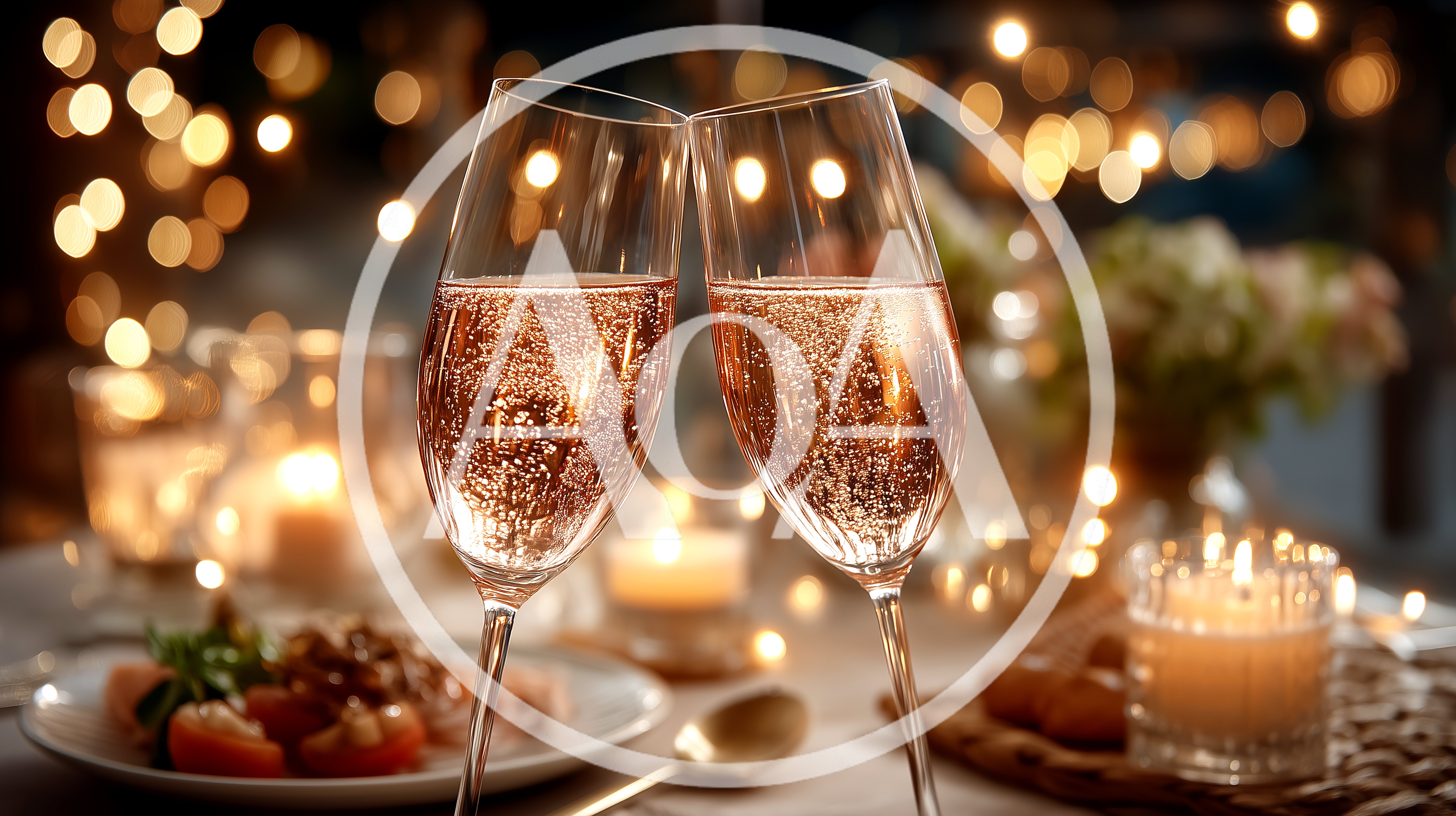 Two Champagne Flutes Toasting During Romantic Dinner