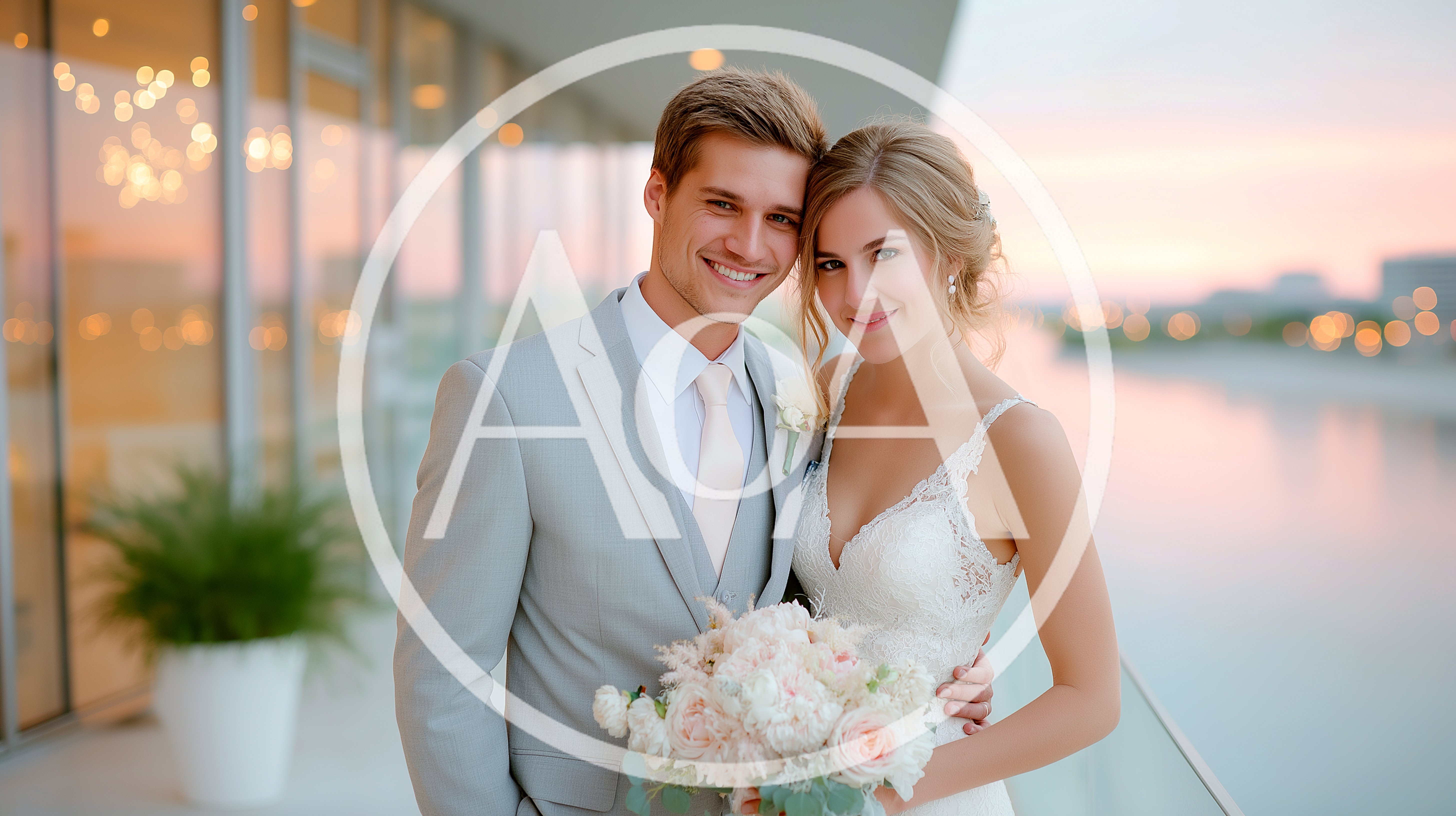 Happy Newlywed Couple Posing Together On Wedding Day