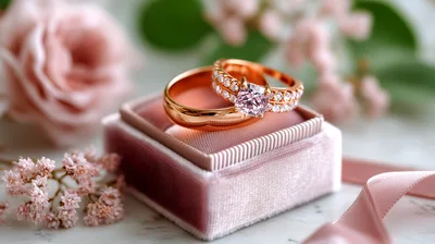Rose Gold Wedding Rings In Velvet Box