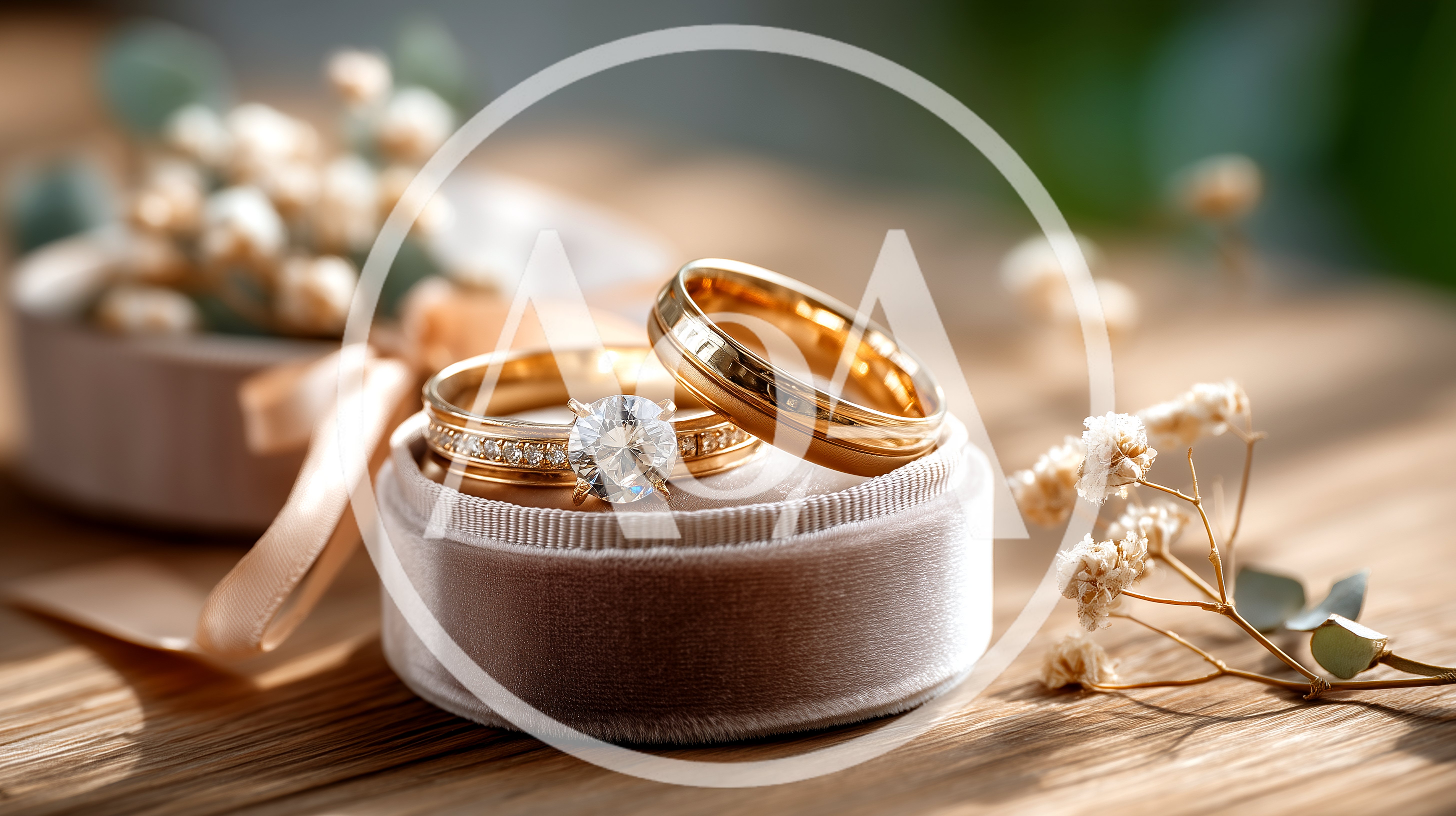 Gold Wedding Rings Resting On A Velvet Ring Box