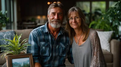 Middle Aged Couple Sitting Together In A Cozy Living Room