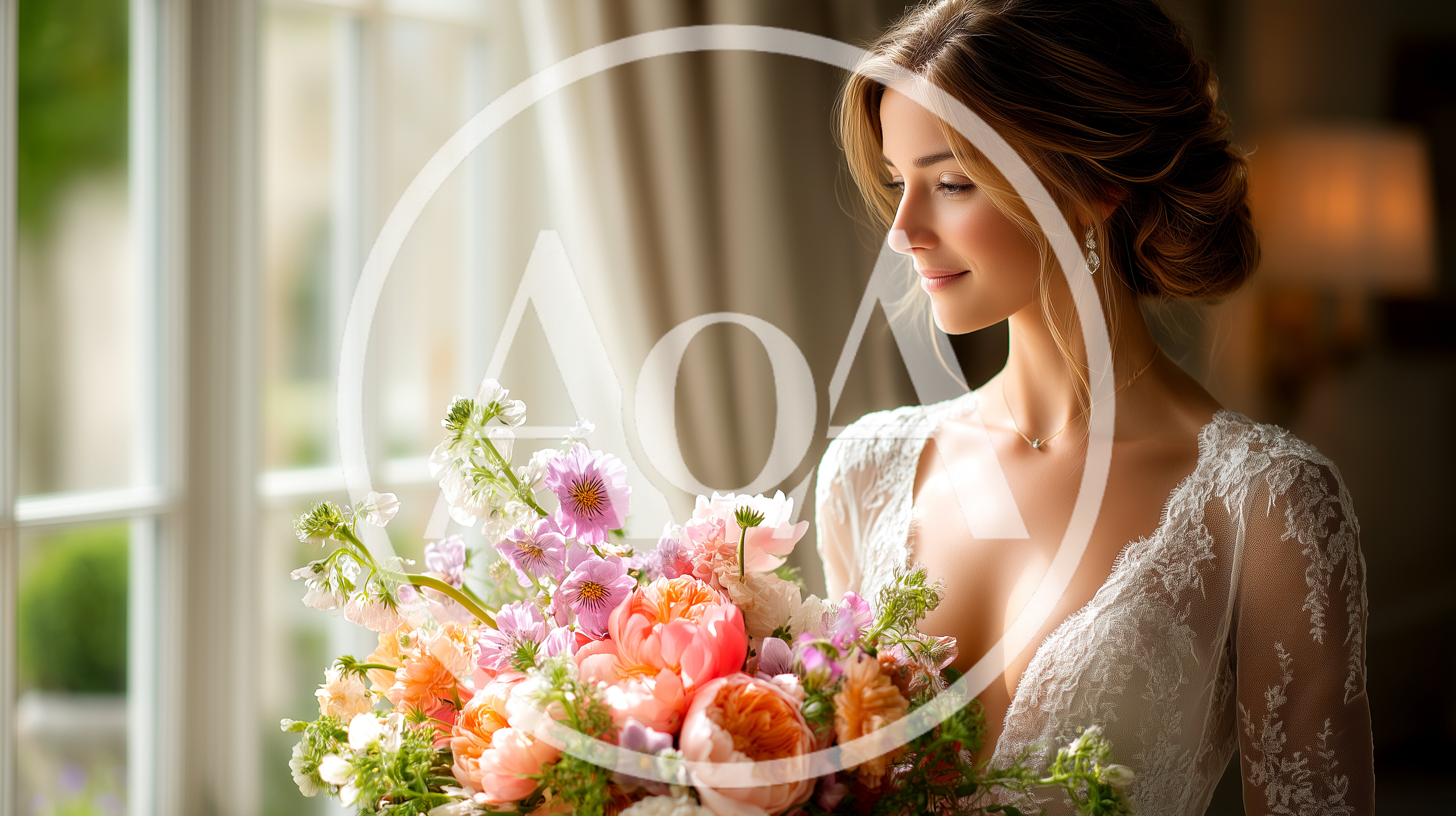 Beautiful Bride Holding A Vibrant Floral Wedding Bouquet