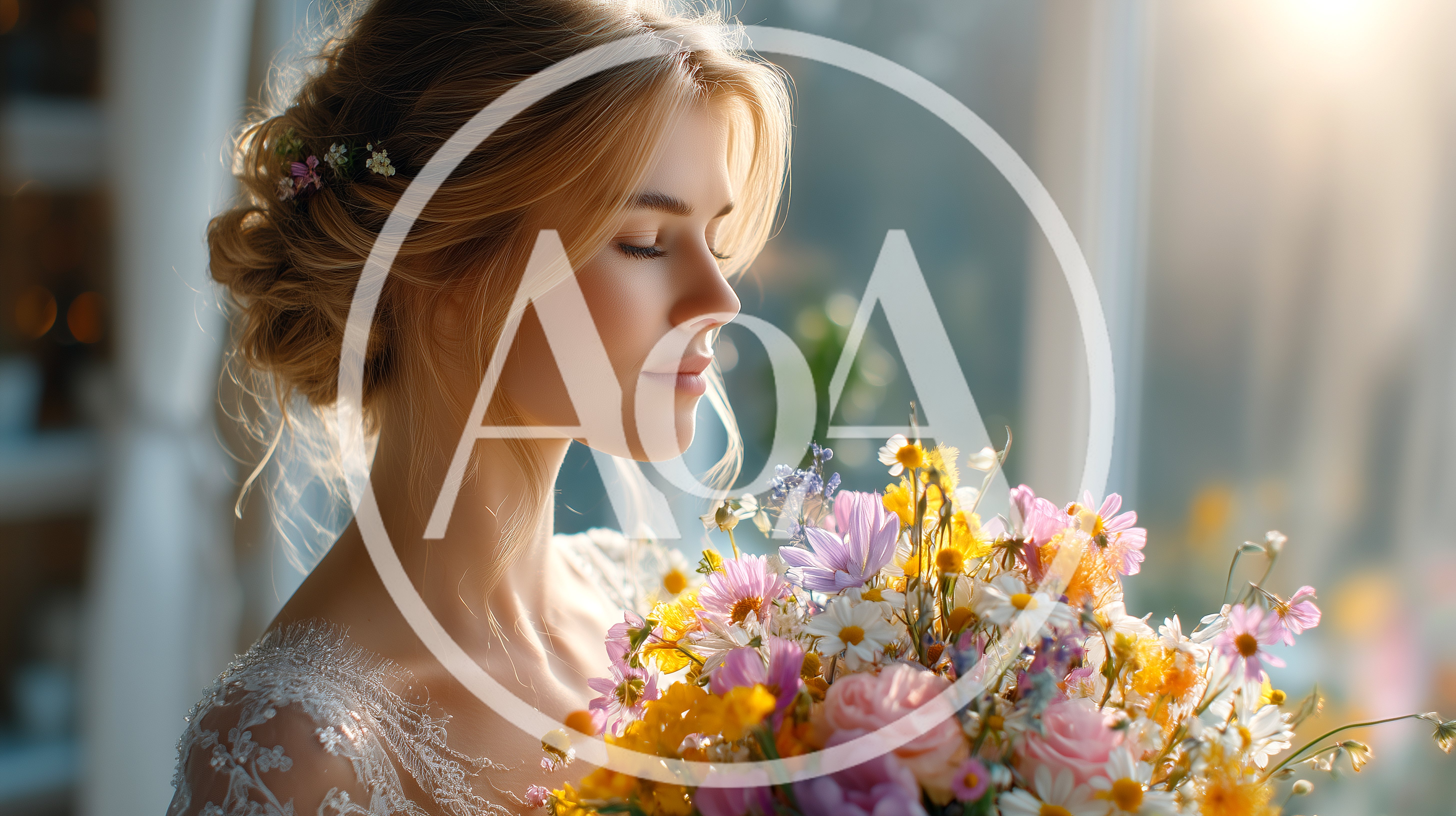 Beautiful Bride Holding A Colorful Wildflower Bouquet