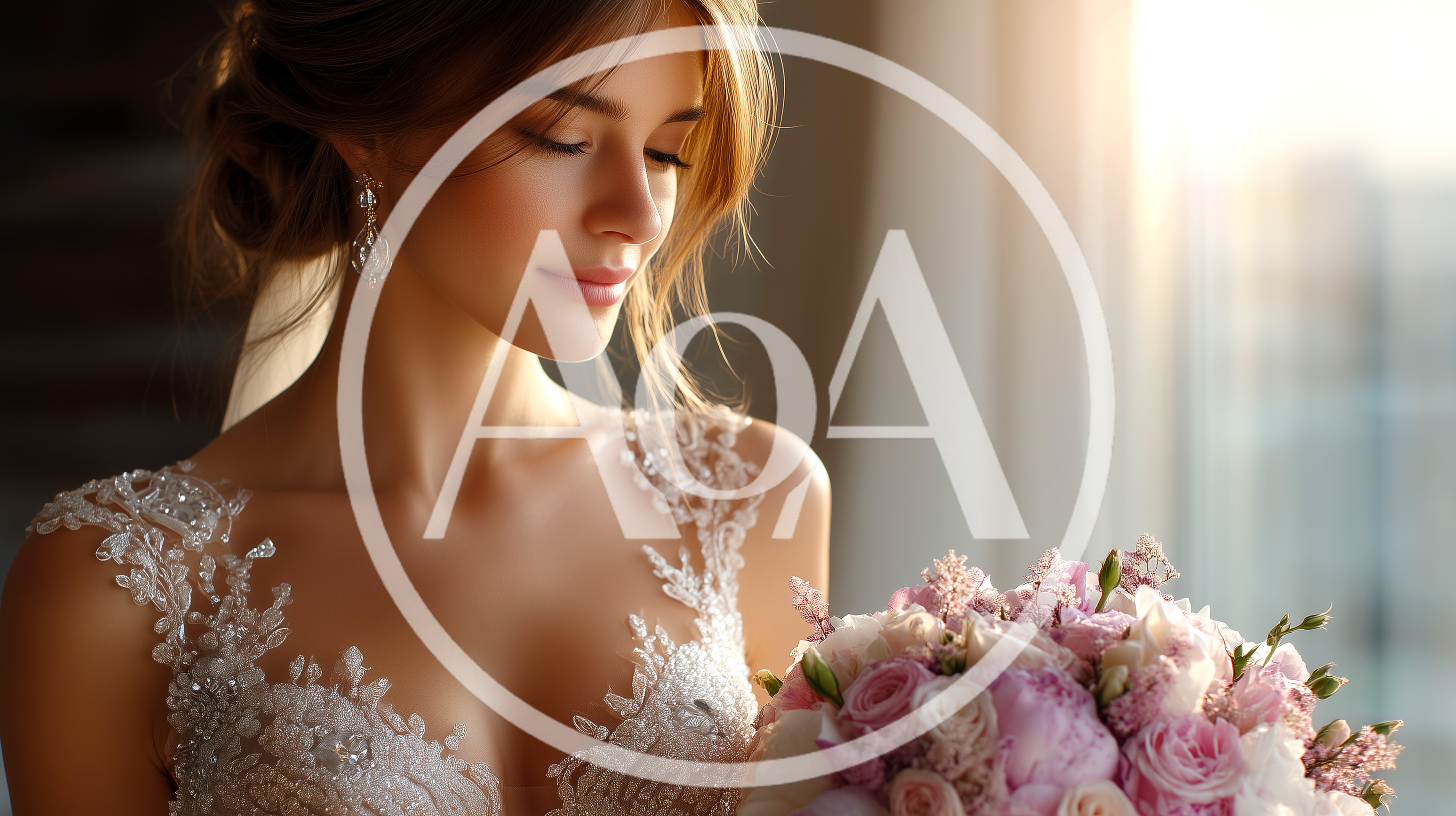 Beautiful Bride Holding A Bouquet Of Pink Flowers