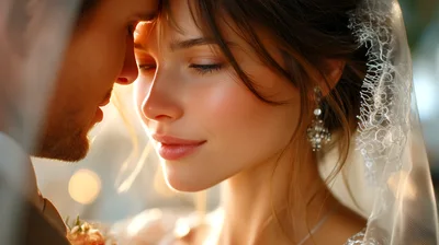Romantic Bride And Groom Sharing An Intimate Moment
