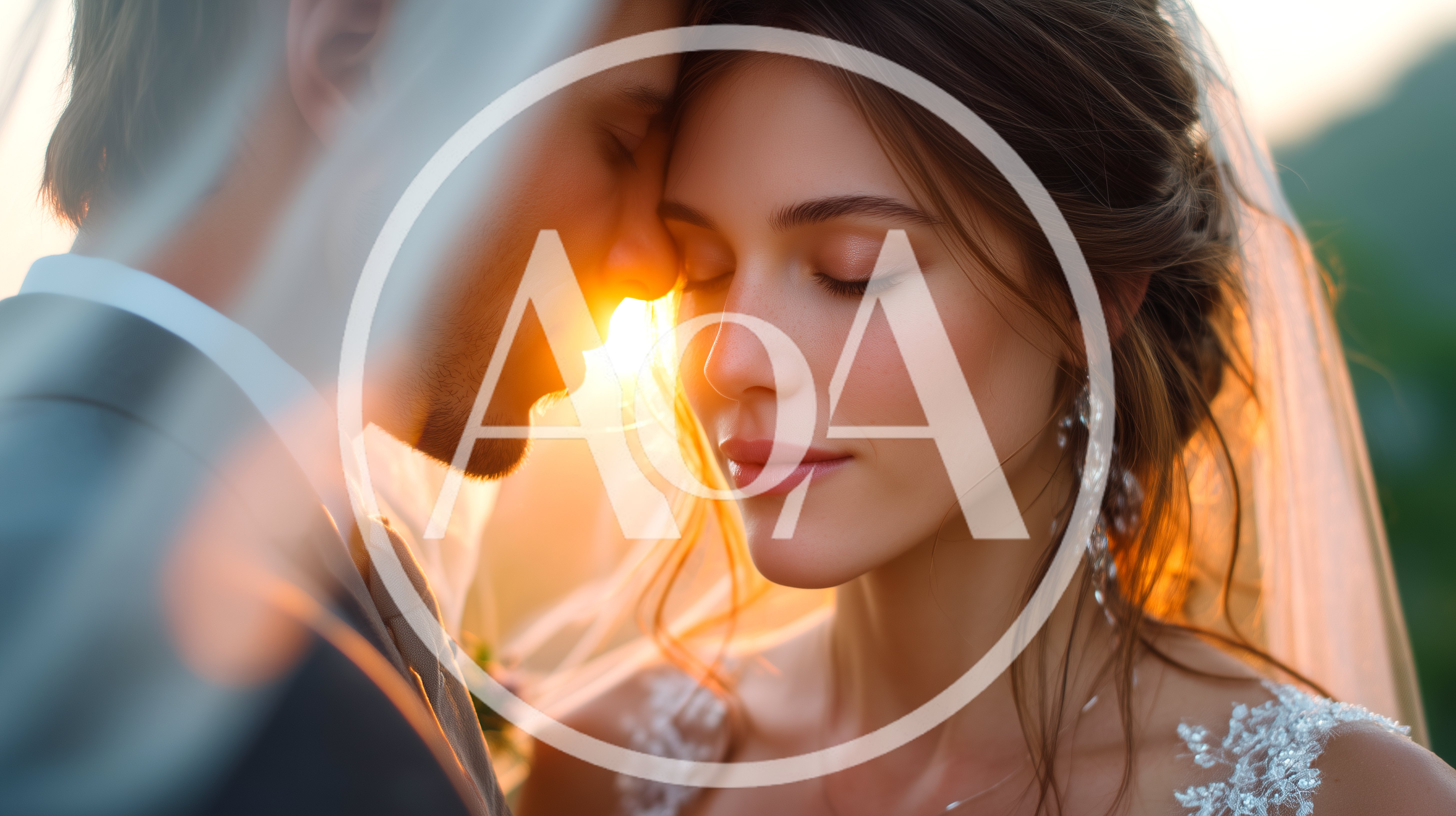 Romantic Wedding Couple Embracing During Golden Hour
