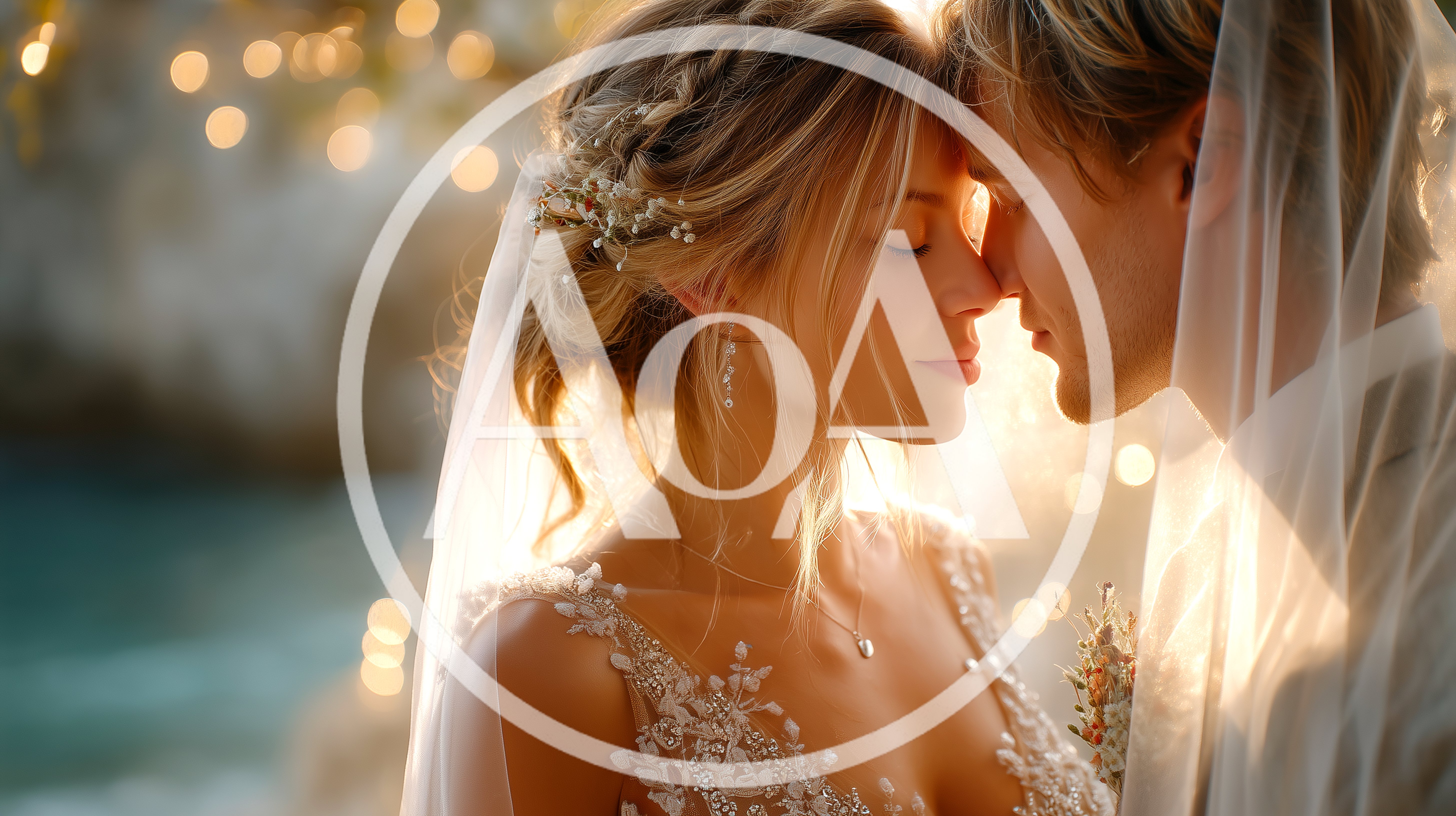 Romantic Newlywed Couple Sharing Intimate Moment Under Veil