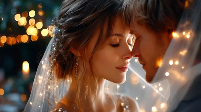 Romantic Bride and Groom Sharing Intimate Moment