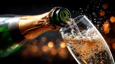 Champagne Being Poured Into A Flute Glass