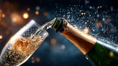 Champagne Pouring Into A Flute Glass