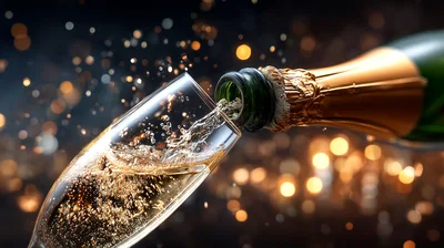 Champagne Being Poured Into A Flute Glass