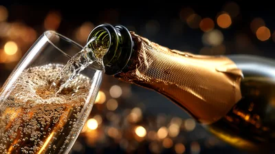 Champagne Being Poured Into A Flute Glass